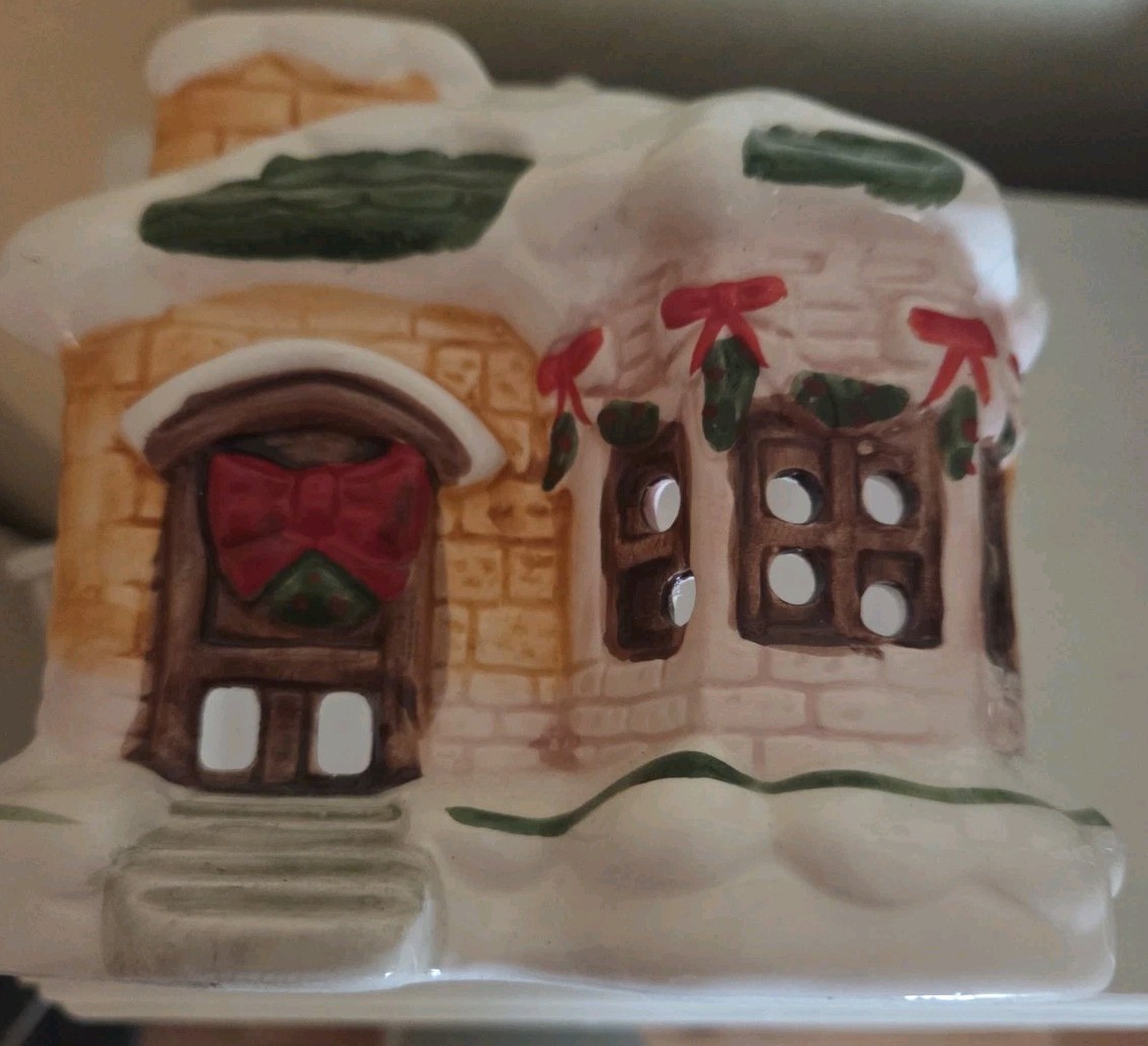Vintage Village Christmas Lighted House Decorated and Snow Covered Plug in Cord