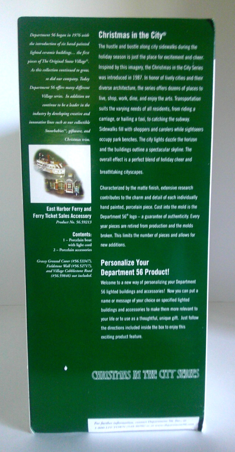 DEPT 56 “Christmas in the City” – EAST HARBOR FERRY – #56-59213 – LIMITED ED.