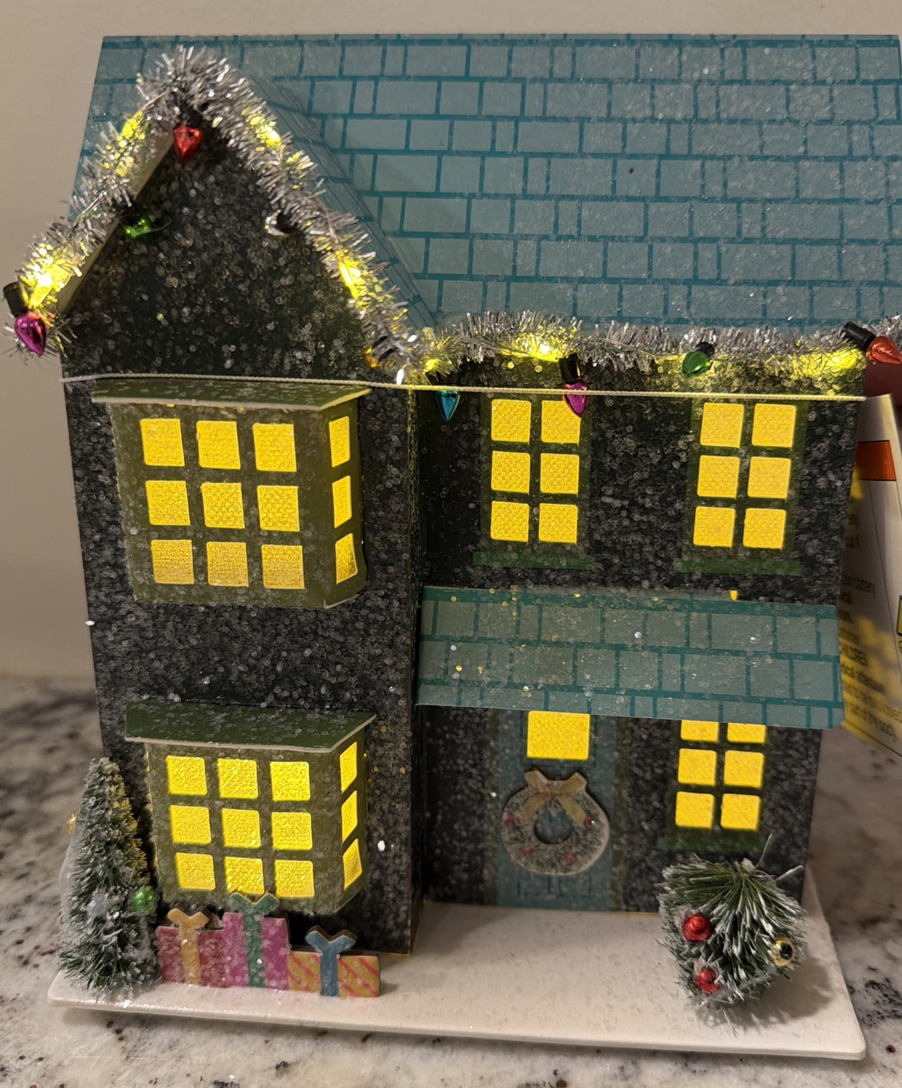 2025 Target Wondershop Lit LED Paper Glitter House Teal Christmas Village NEW