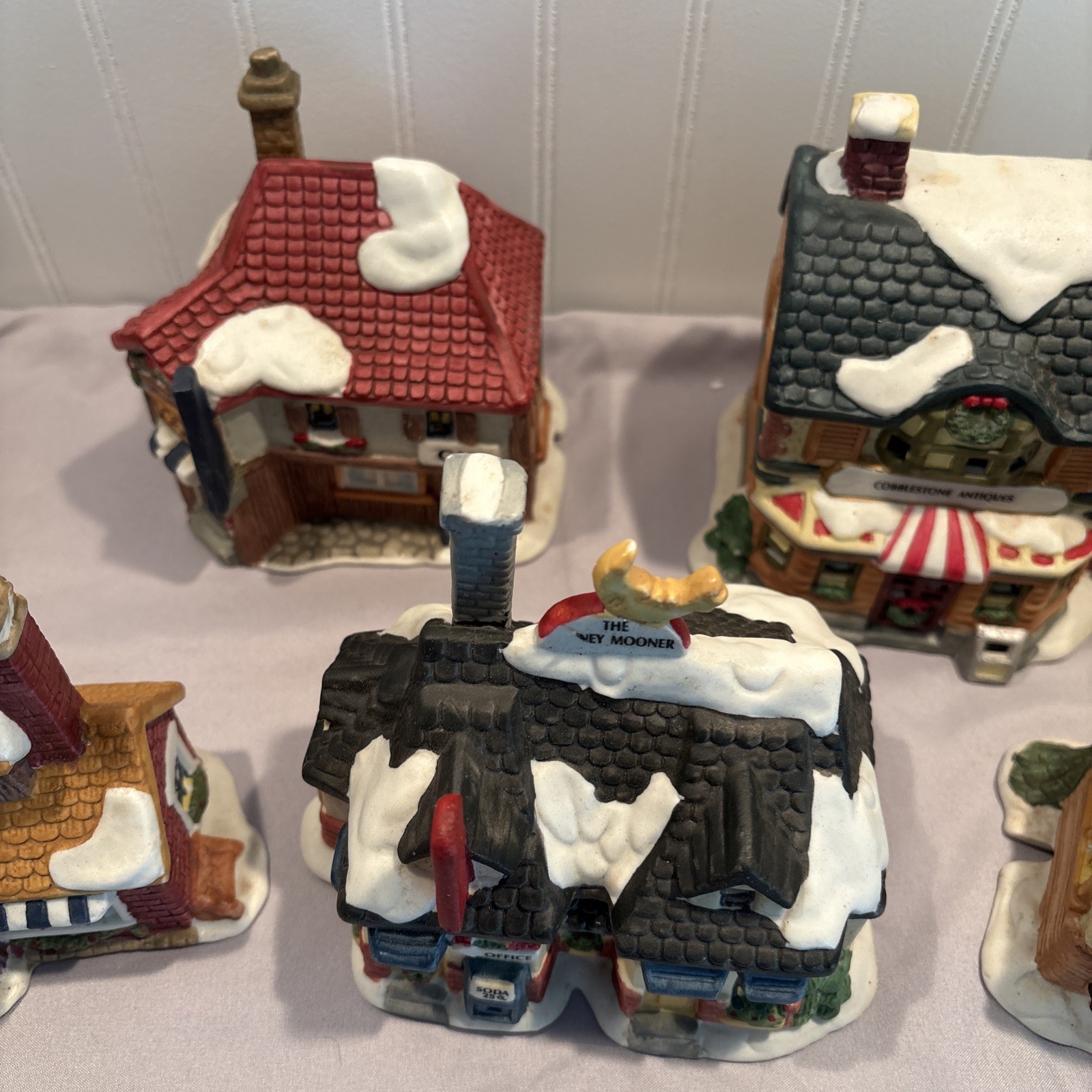 Vintage Lot 6 Porcelain Christmas Village Houses Hand Painted