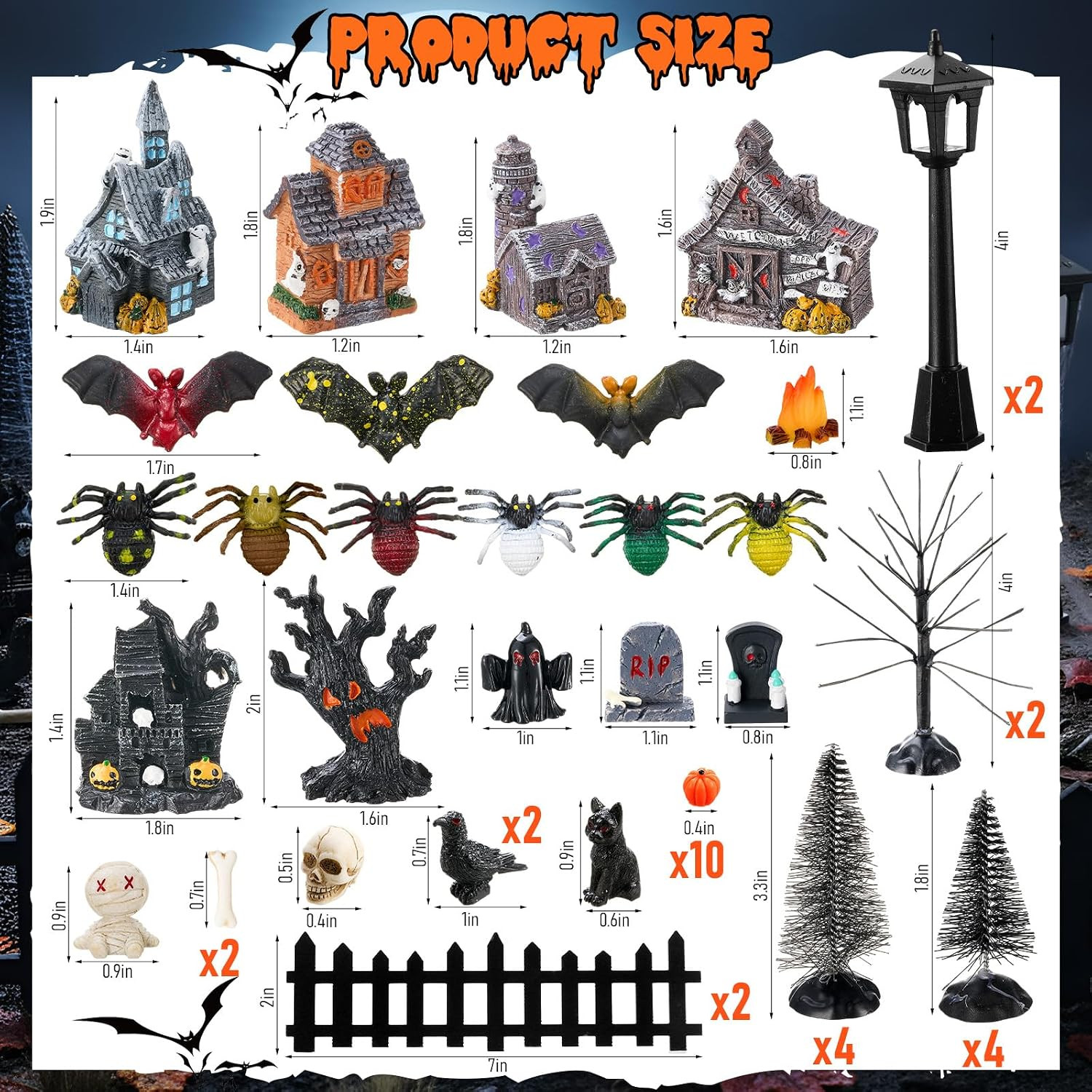50 Pcs Halloween Village Accessories Set Halloween Resin Haunted House Miniature