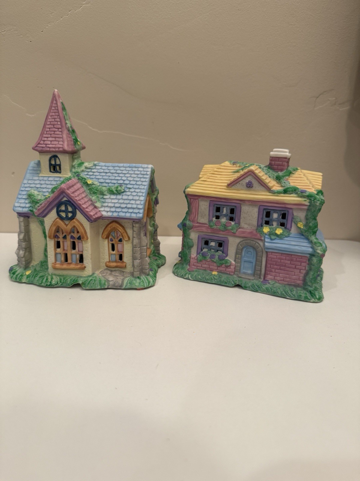 Vintage ceramic Easter village from Mervyn’s Includes a church and a Flower Shop