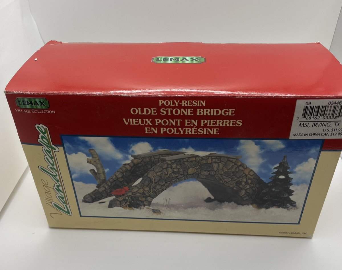 Vintage Lemax Village Landscape Poly Resin Olde Stone Bridge 03328AM – Boxed