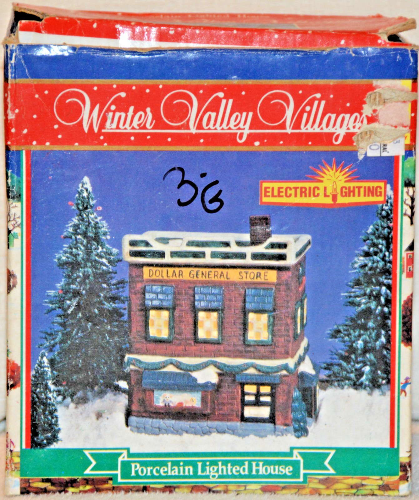 Dollar General Store Christmas Winter Valley Village House Ceramic 1995 Vint Box