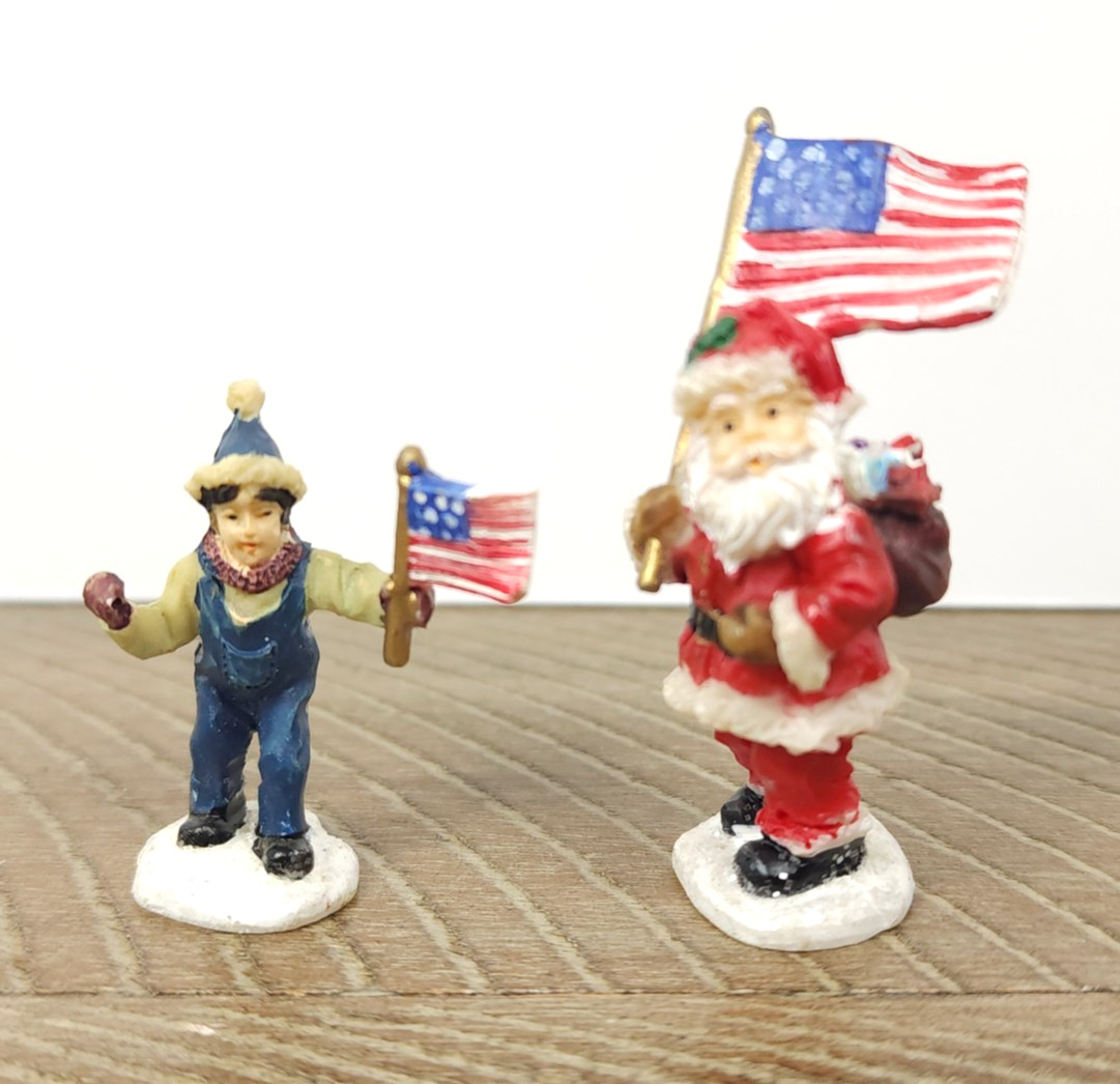 Holiday Time St. Nicholas Lemax Christmas Village Santa & Child US American Flag