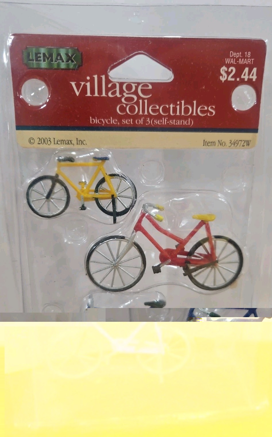 Lemax Village Set of 3 Bicycles Adult Child 2 Self Stand Red Yellow Blue 2003