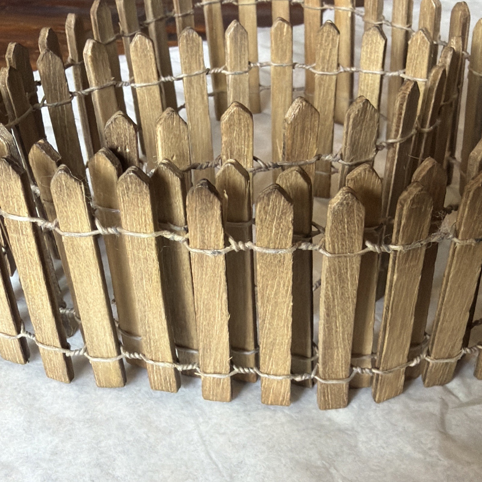 35” Miniature Village Decor Wood Wire Brown Picket Fence Posable Crafts Crafting
