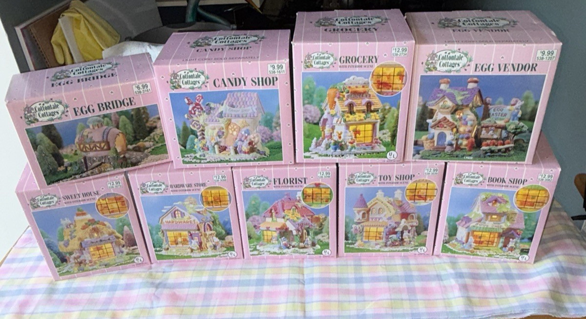 Cottontale Cottages Lot of 9 Hand Painted Porcelain Houses – Easter Village