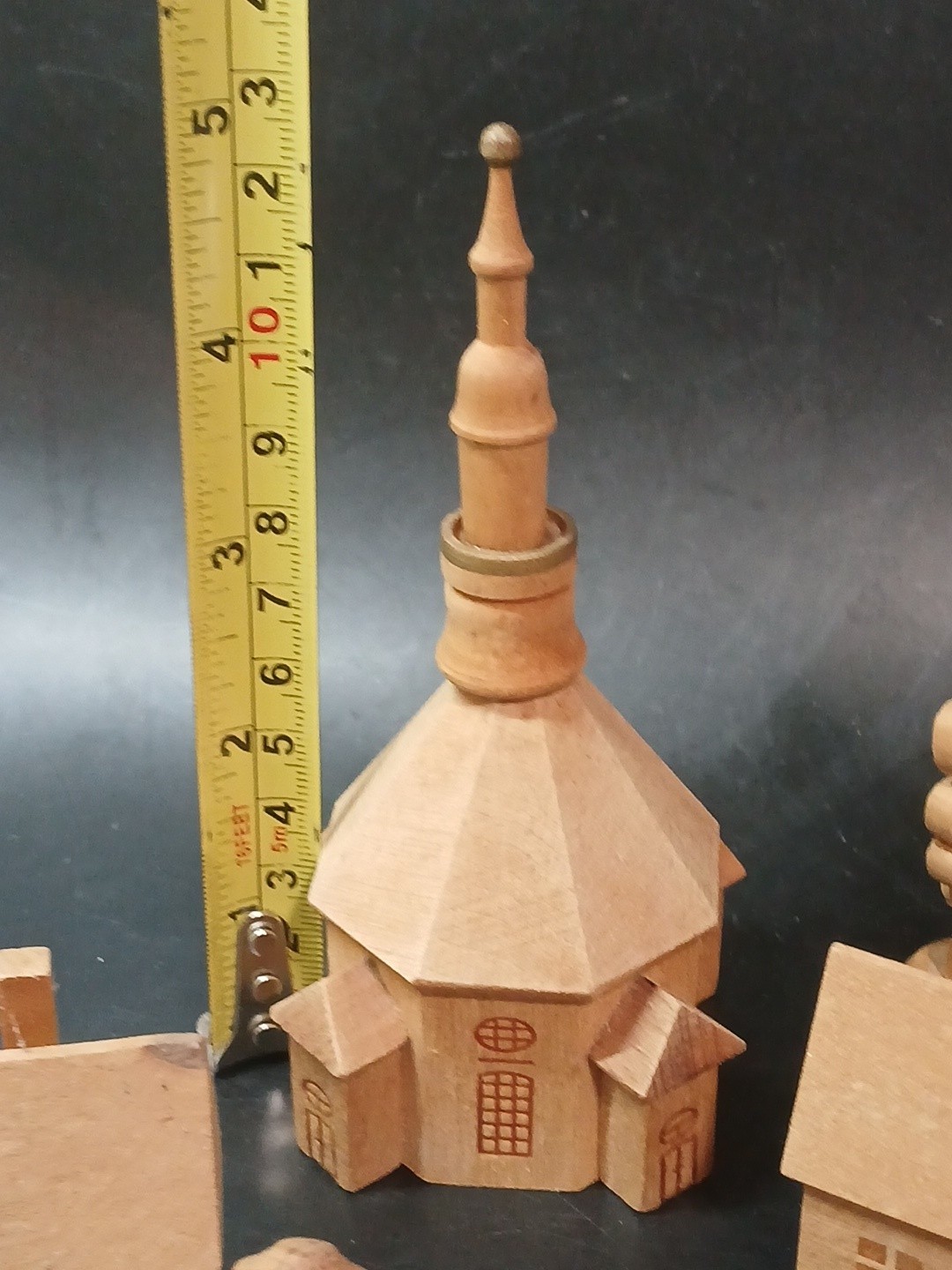 9 Piece VTG German Dominican Republic Wood Miniature Village Church Trees Chior