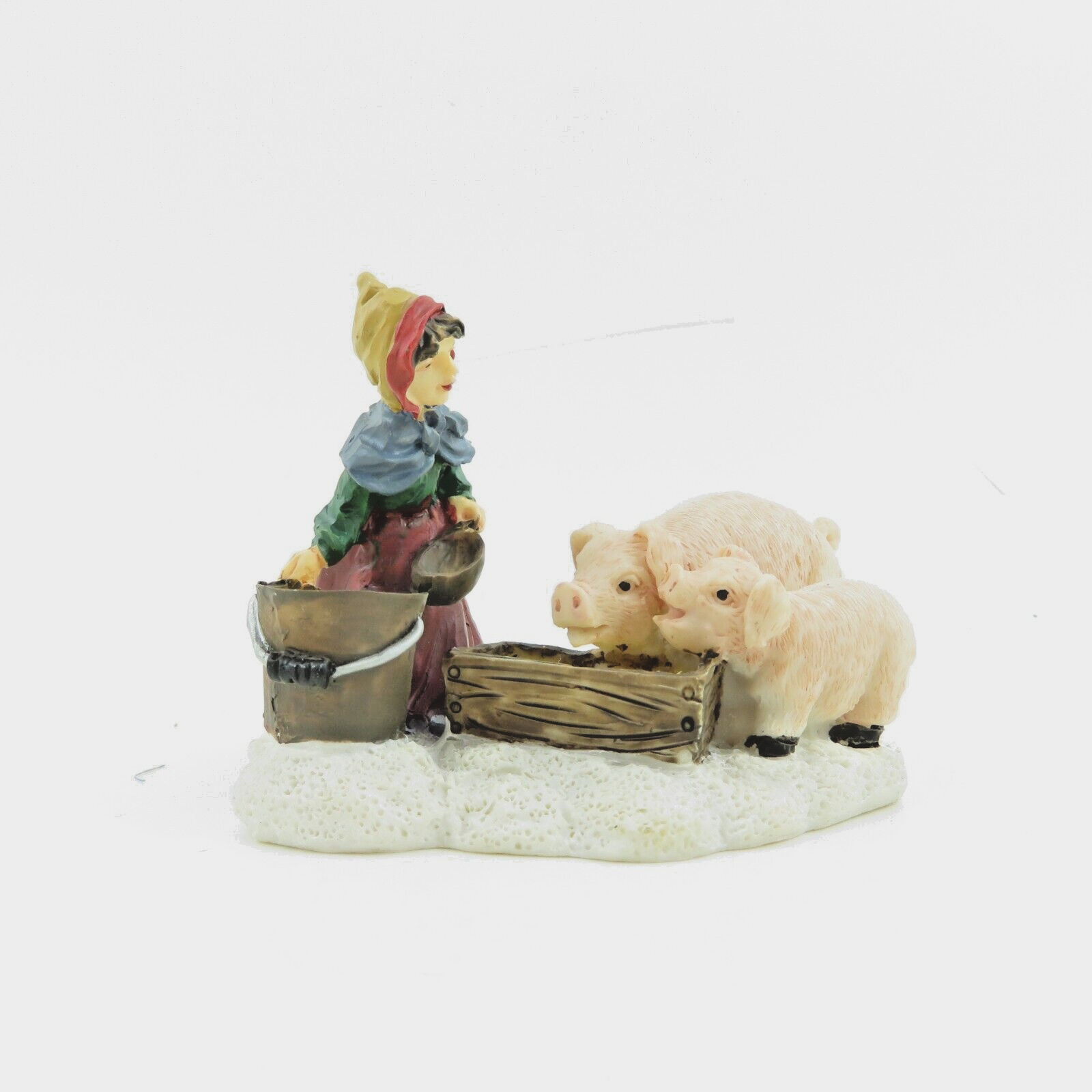 Holiday Time Christmas Village Accessory Collectibles – GIRL FEEDING PIGS- NIP