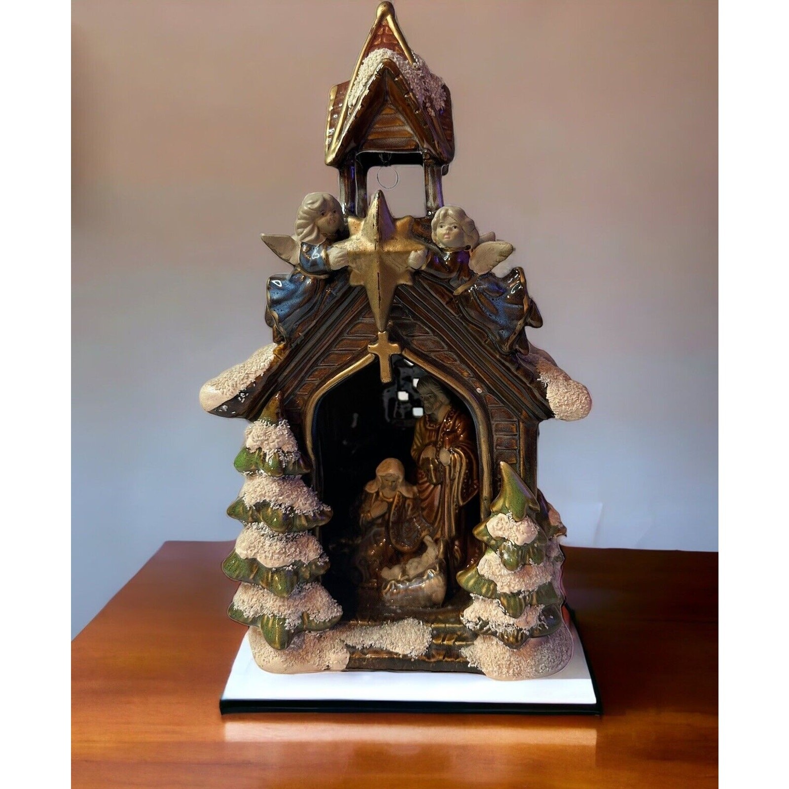 Christmas Nativity Golden Treasures Ceramic Church Lamp Baby Jesus Mary Joseph