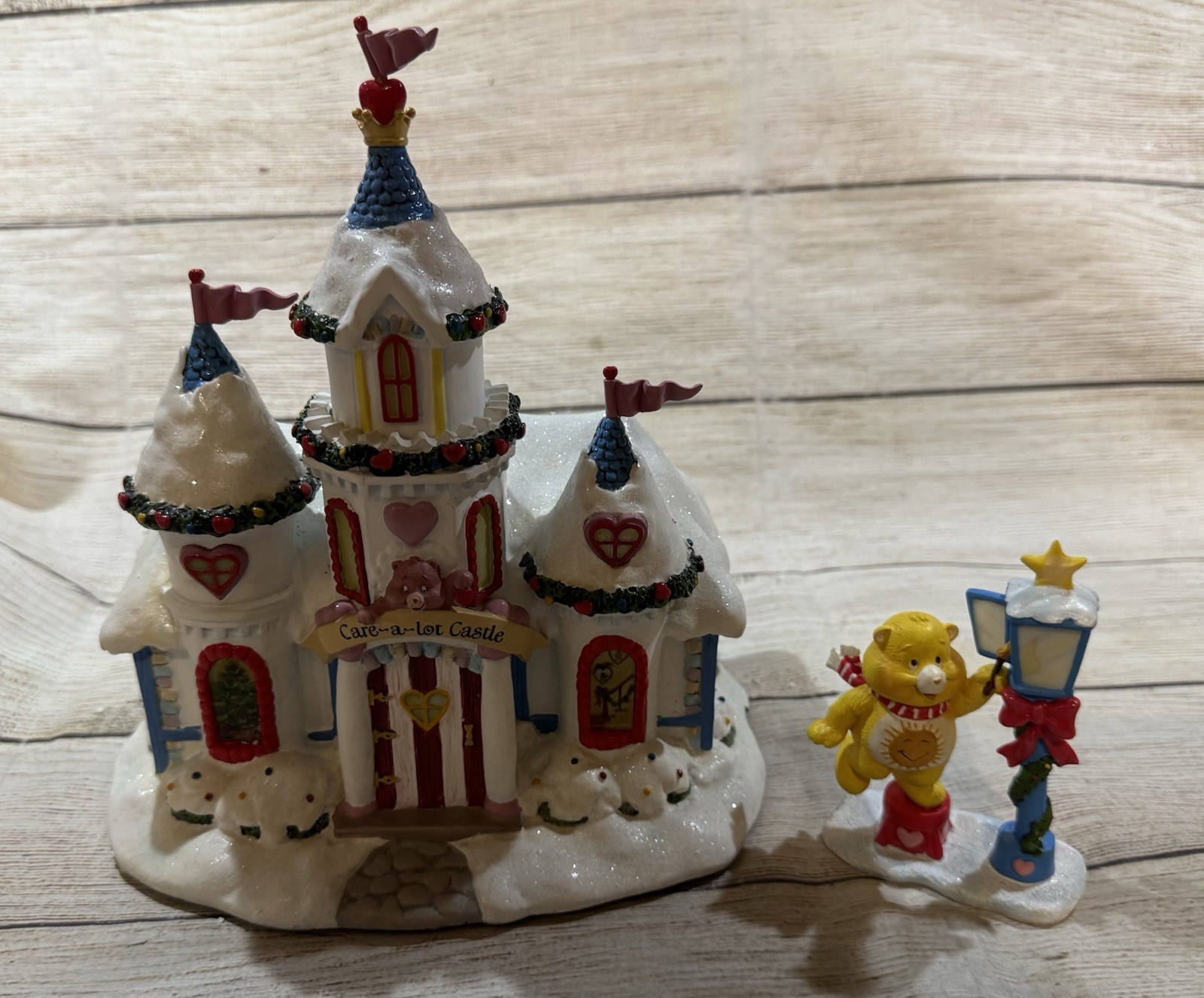 Hawthorne Care Bears Care A Lot Christmas Village Lighted Castle & Figurine