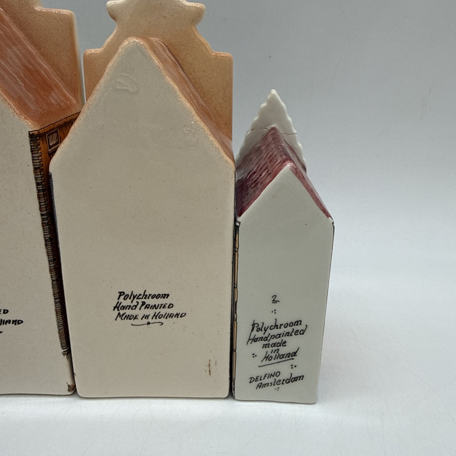 Polychroom Canal Houses Hand Painted Holland Delfino Amsterdam Set of 4 FLAWED