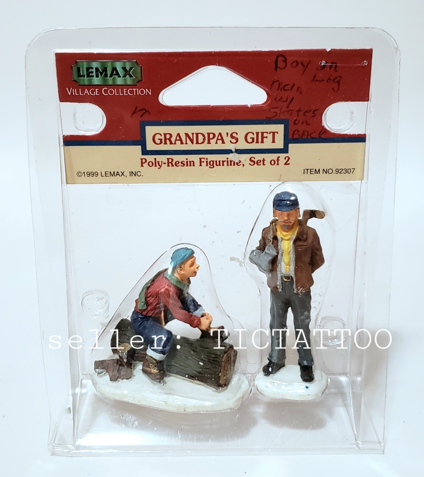 🔥 GRANDPA’S GIFT Set of 2 Christmas Village Figurine Accessory 92307 LEMAX 1999