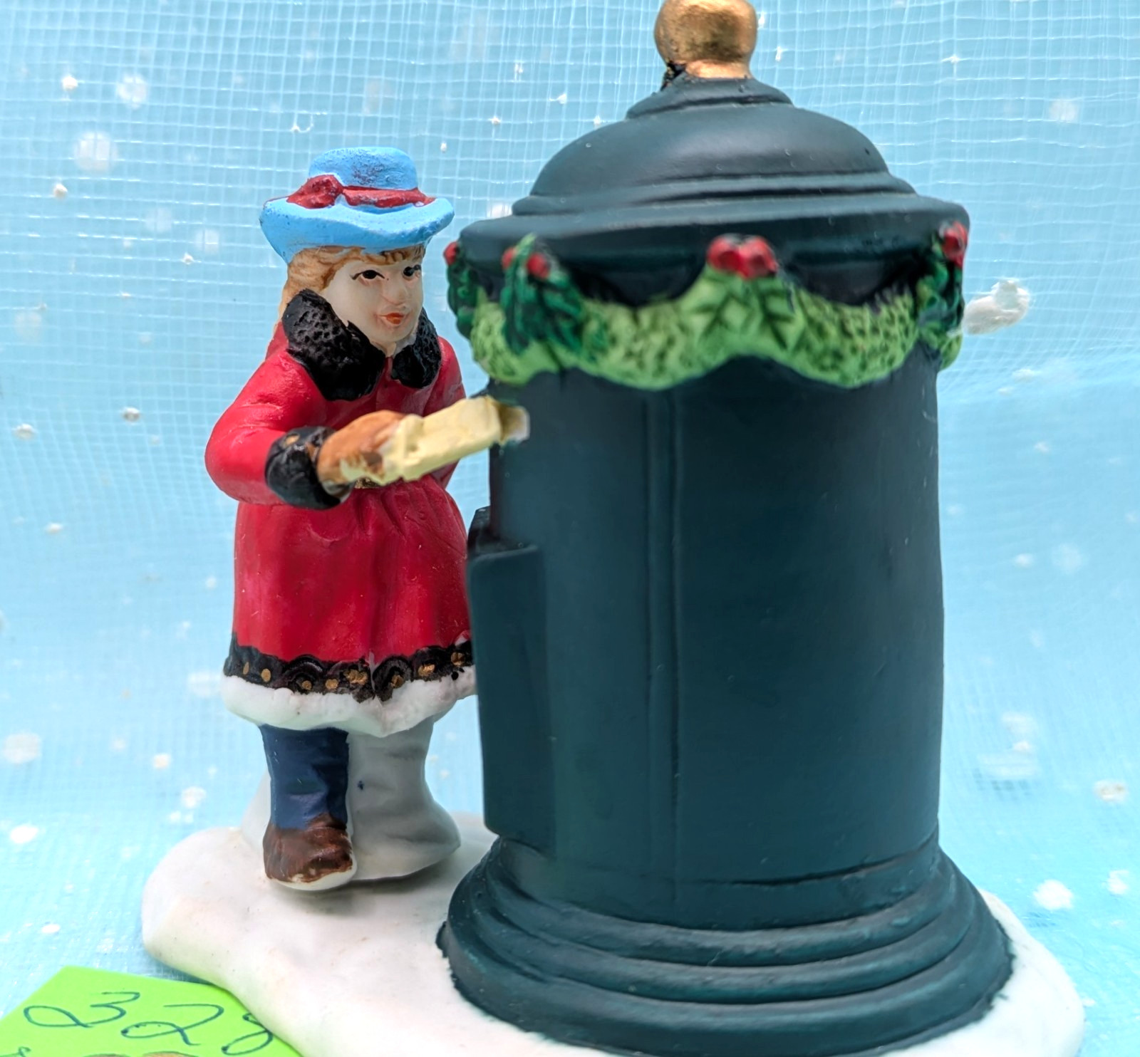 Adorable girl braids mailing letter Porcelain Christmas Village NO BOX INV328
