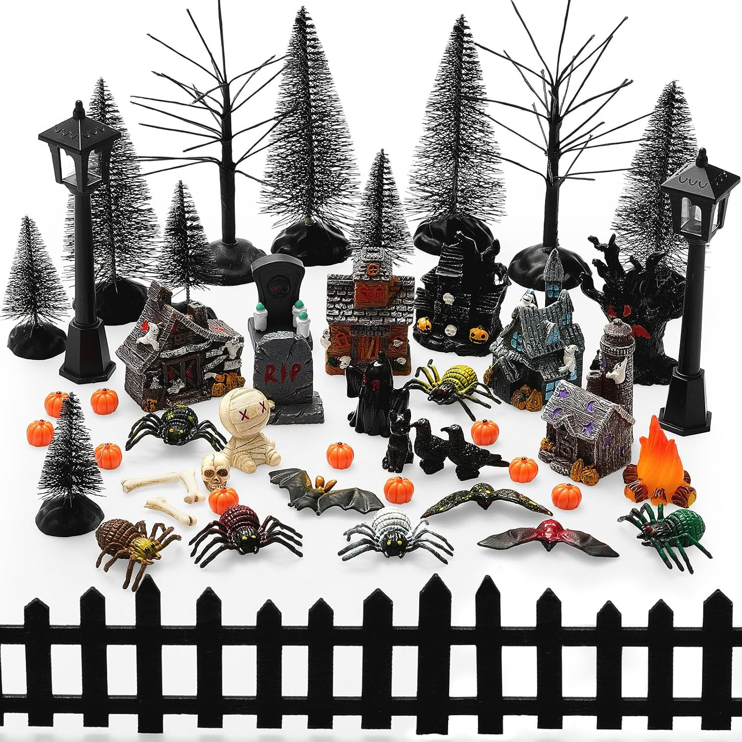 50 Pcs Halloween Village Accessories Set Halloween Resin Haunted House Miniature