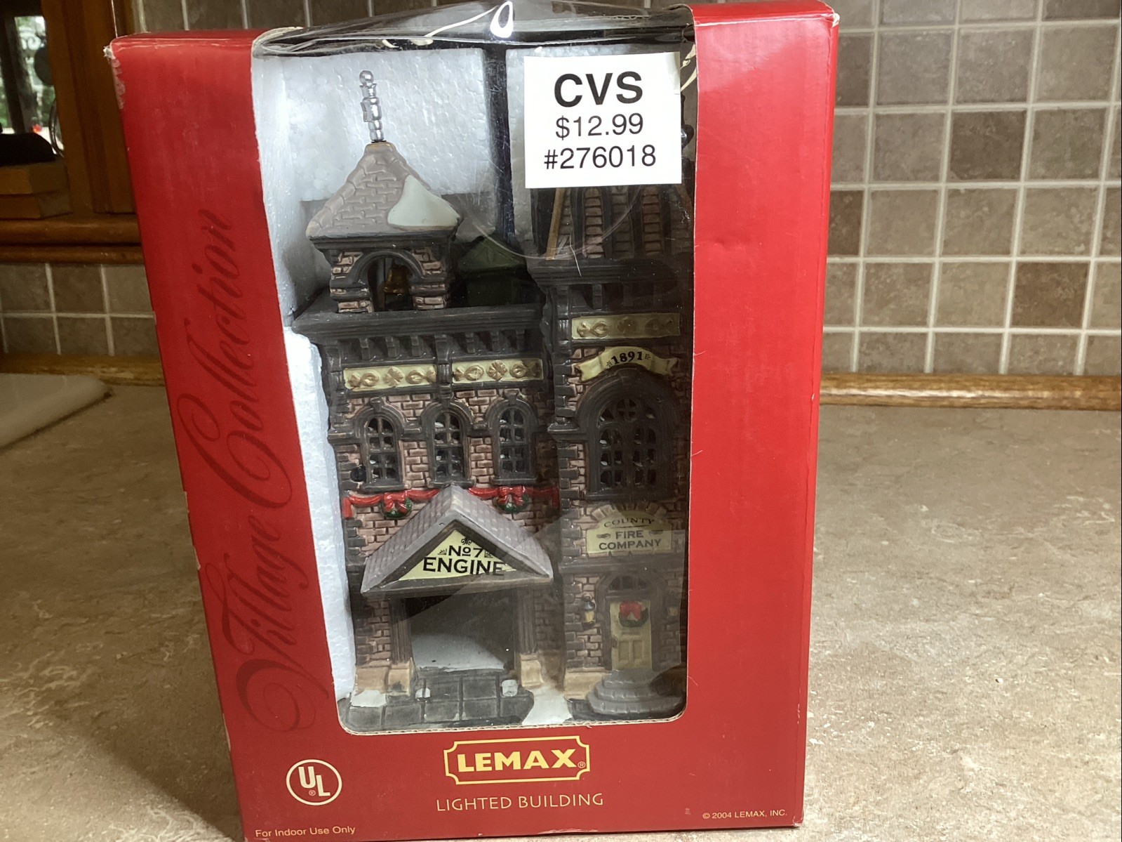 Lemax County Fire Department- Lit Building In Original Box W/ Light Cord-8 READ
