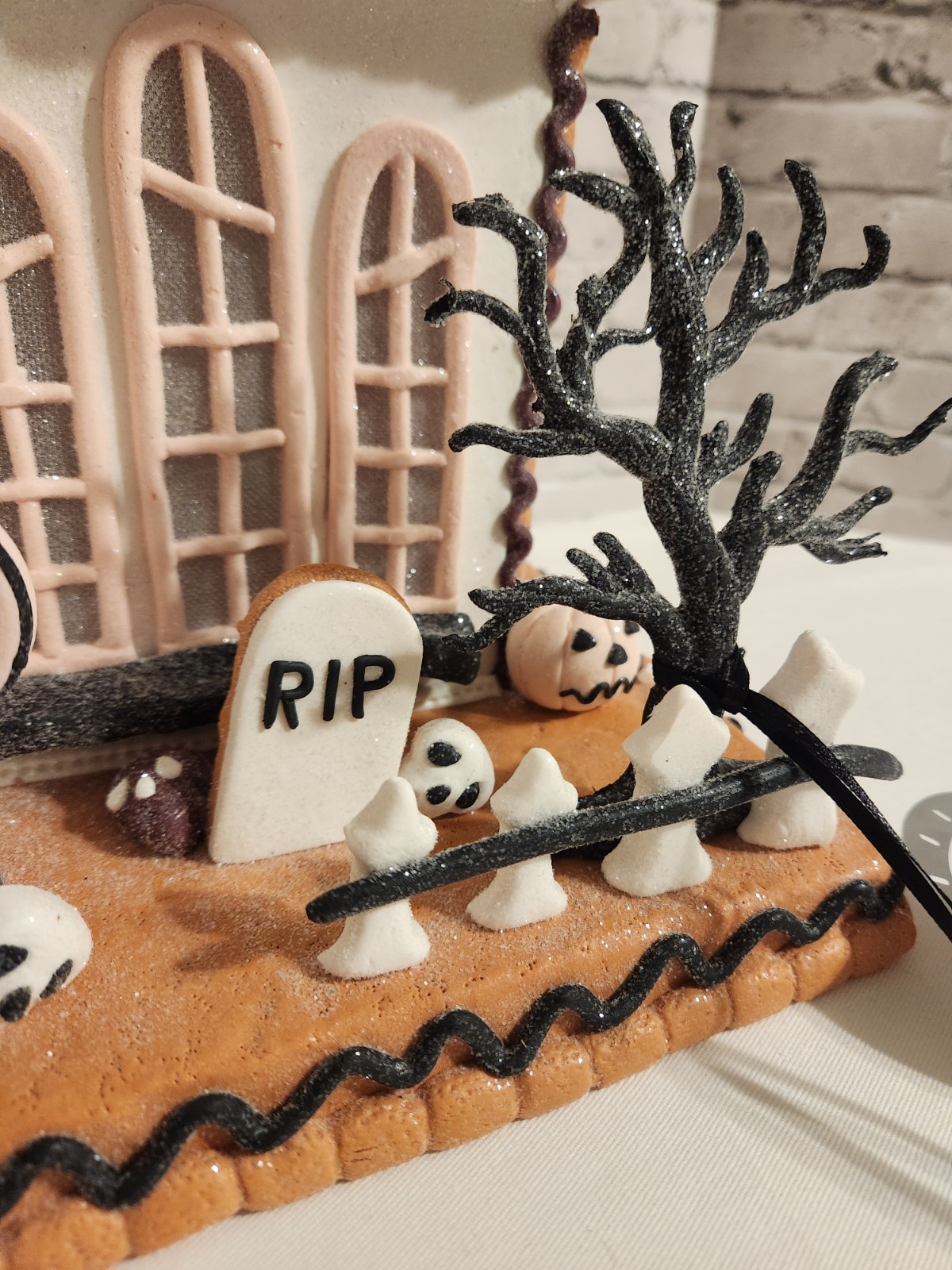 White/Black Haunted Halloween Gingerbread House LED Light Up Ghoulish Ghosts