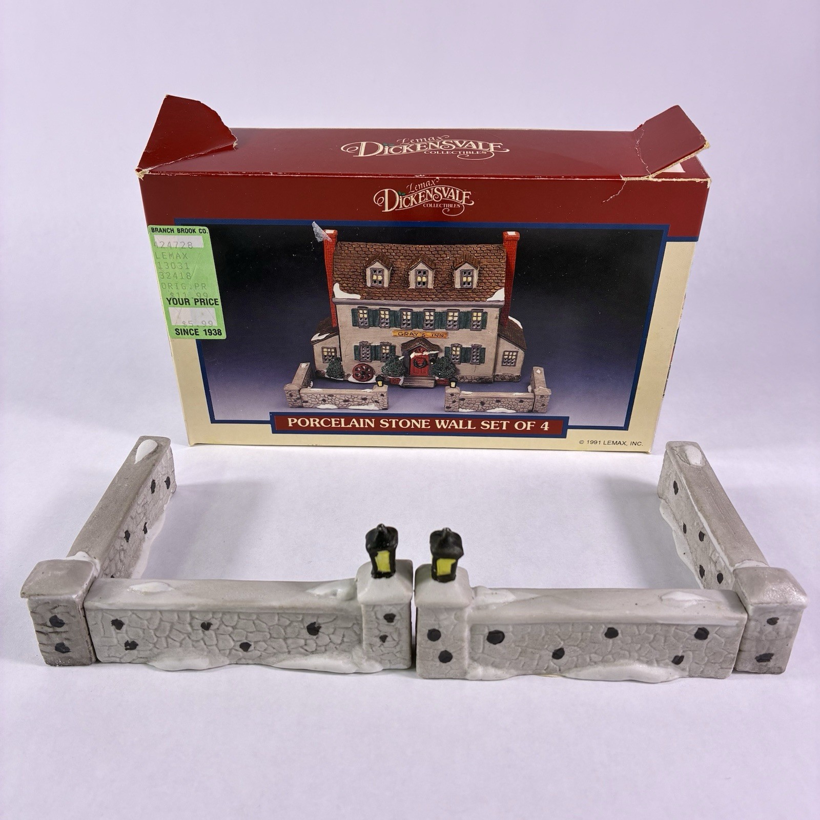 Lemax Dickensvale Gray’s Inn Porcelain Stone Wall Set of 4 1991 Christmas