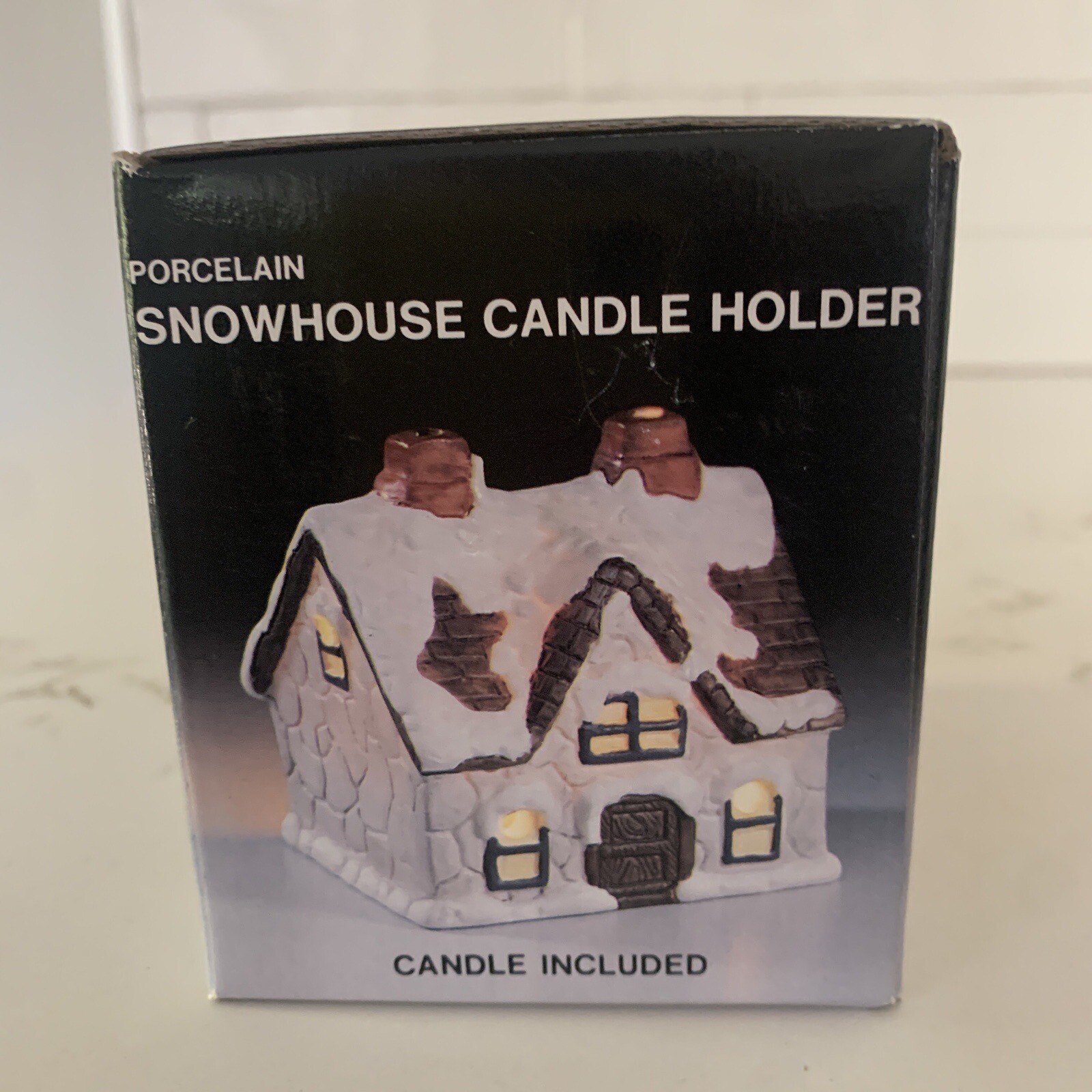 Vintage Porcelain Snow House Tealight Candle Holder Christmas Village Taiwan