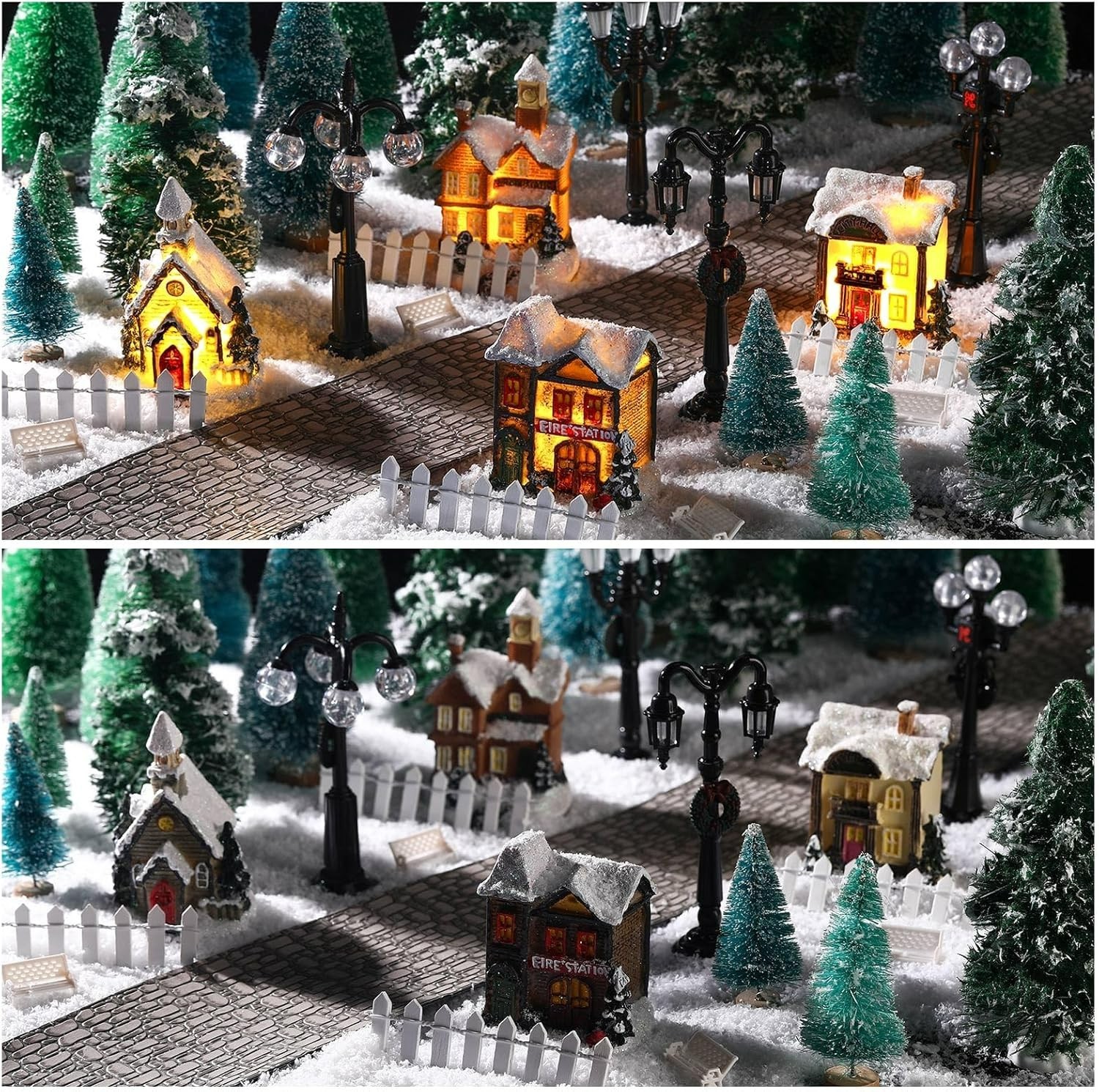 27 Pcs Christmas Village Sets Figurines Decoration LED Lighted Village Houses Co