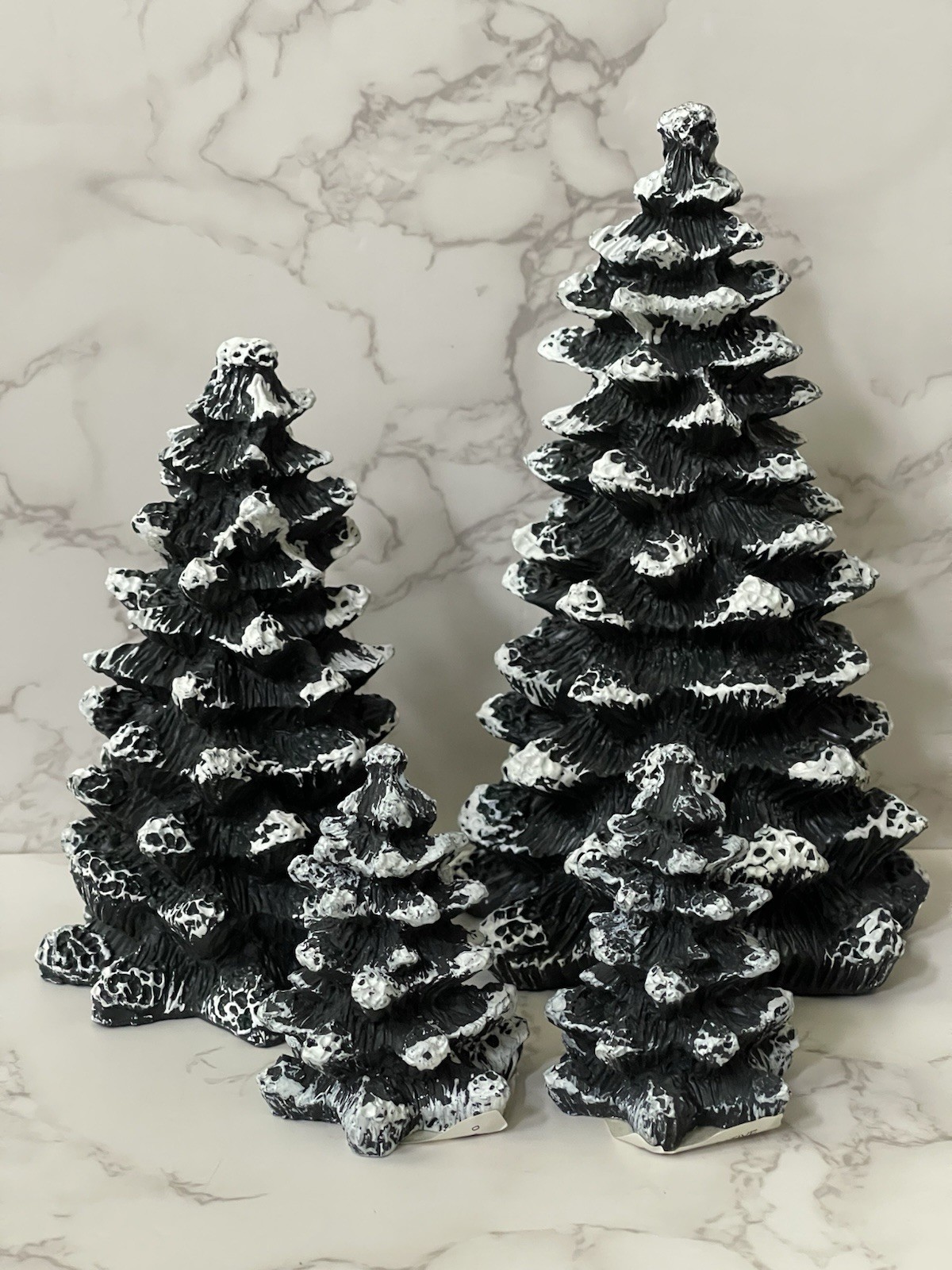 VTG 1997 Lot 4 Christmas Village Square Frosted Pine Trees Snow Resin 8″ 6″ 3″