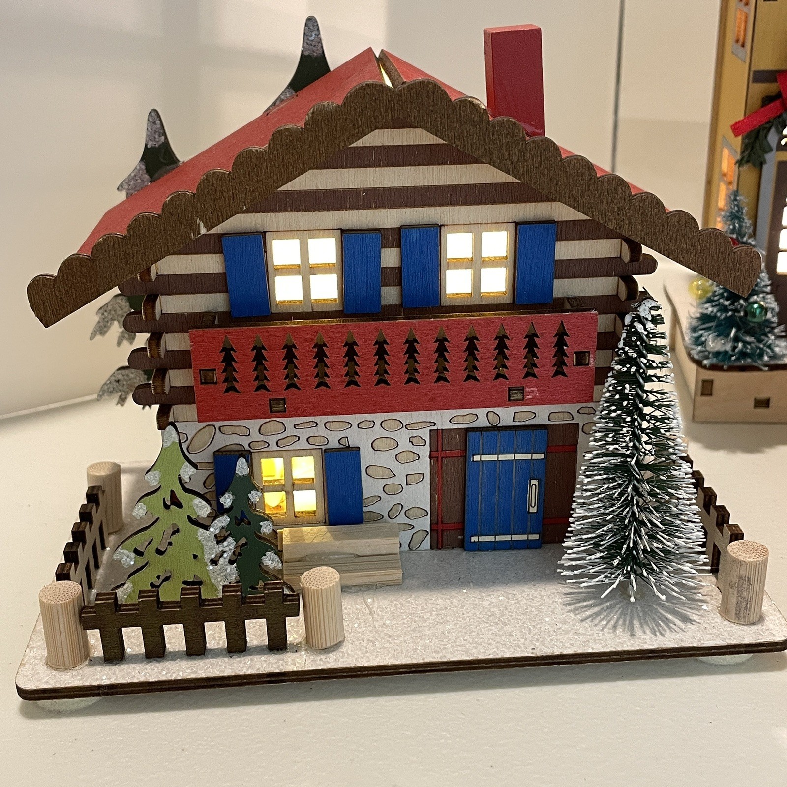 World Market Laser Cut Wood LED Shop Christmas Village German Toy Shop Houses