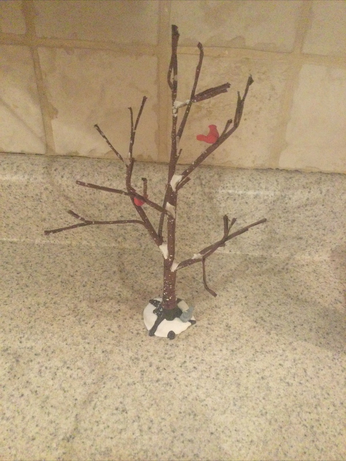 Snow Village Frosted Bare Branch Tree Cardinals Red Birds Accessories Dept 56