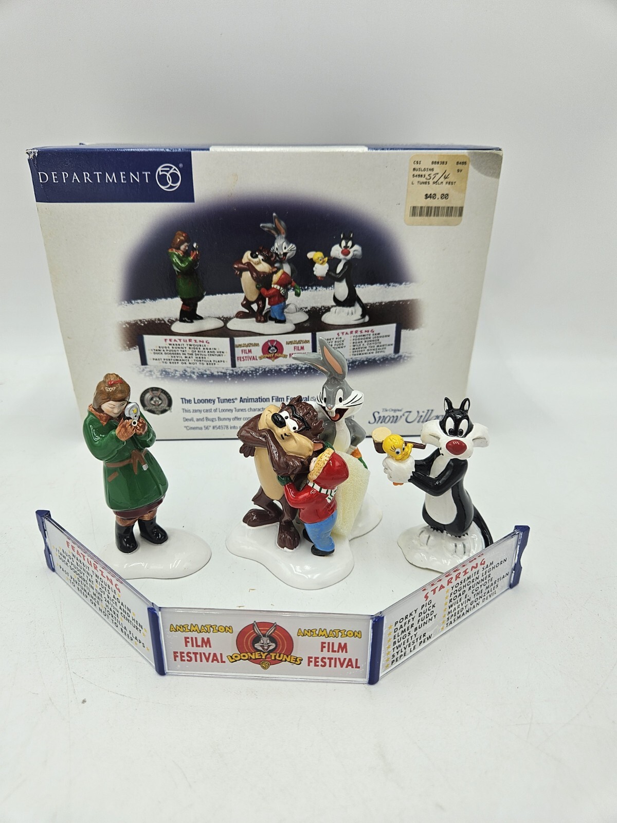 Dept 56 Snow Village Looney Tunes Animation Film Festival Set Of 4 Bugs Bunny