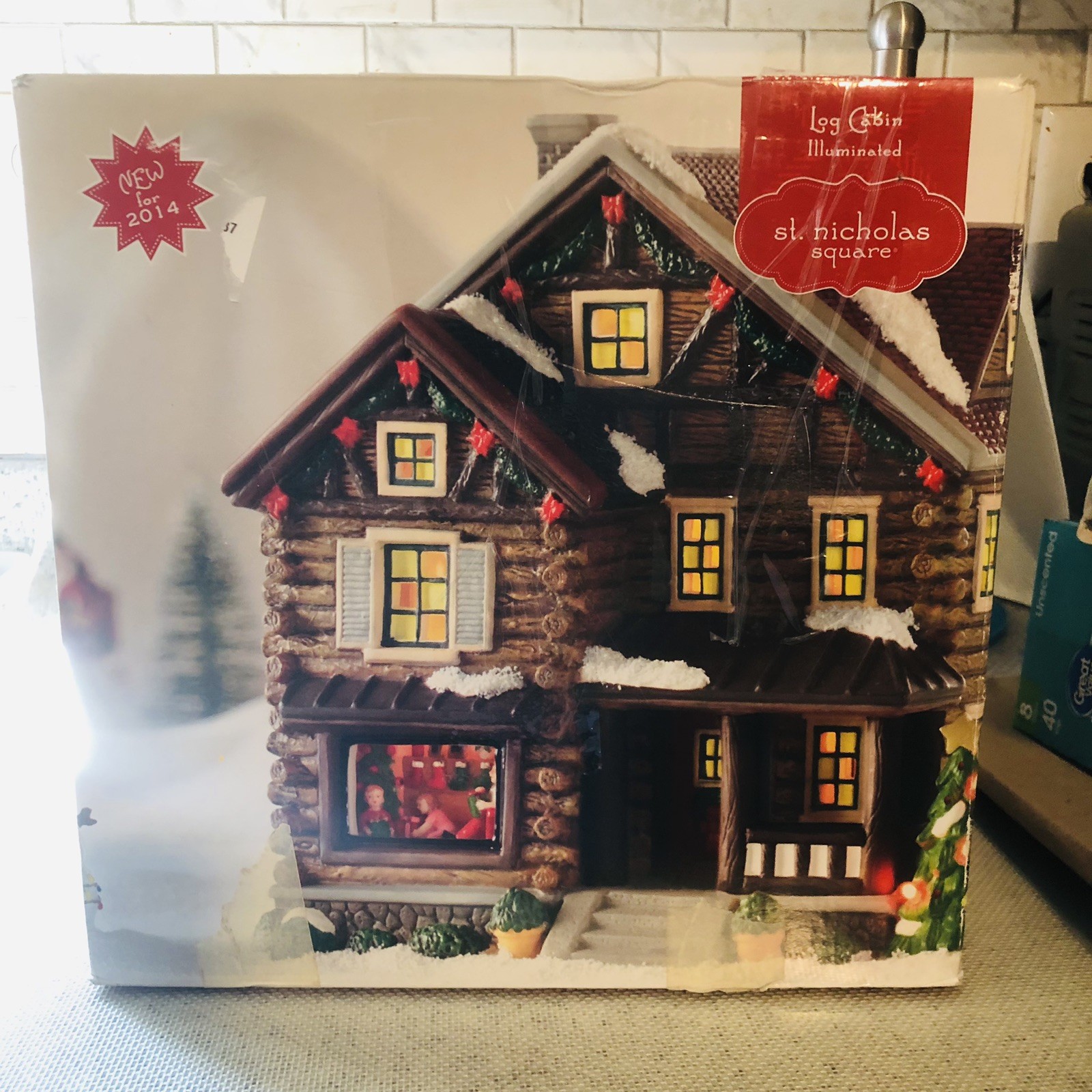 NEW St. Nicholas Square Village Collection Log Cabin Illuminated