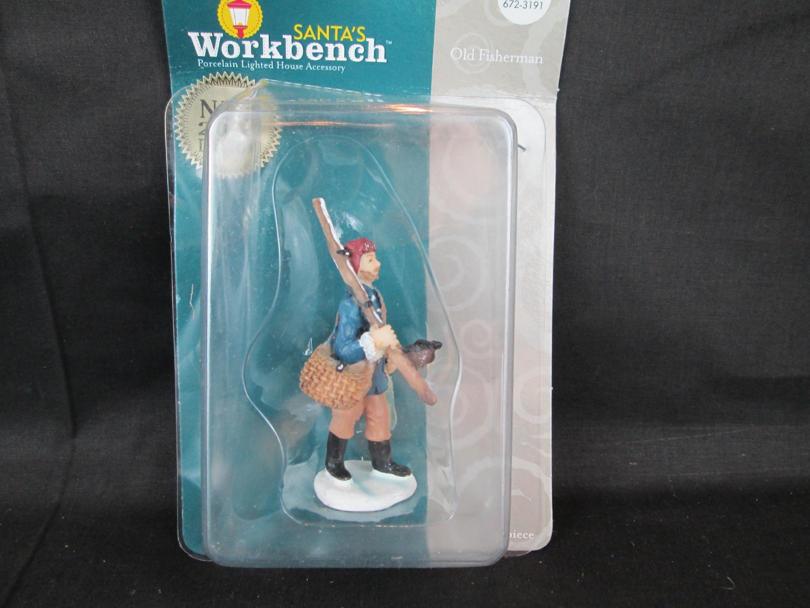 2003 Santa’s Workbench Old Fisherman Figurine Village Accessory, NIP