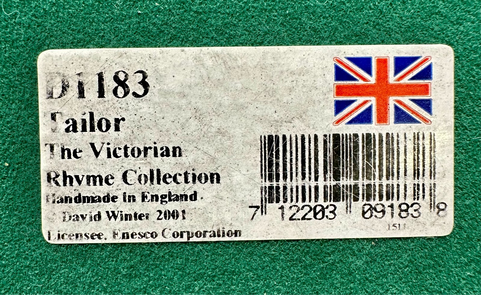 DAVID WINTER “TAILOR” THE VICTORIAN RHYME COLLECTION 2001-HARD TO FIND-SEE PICS