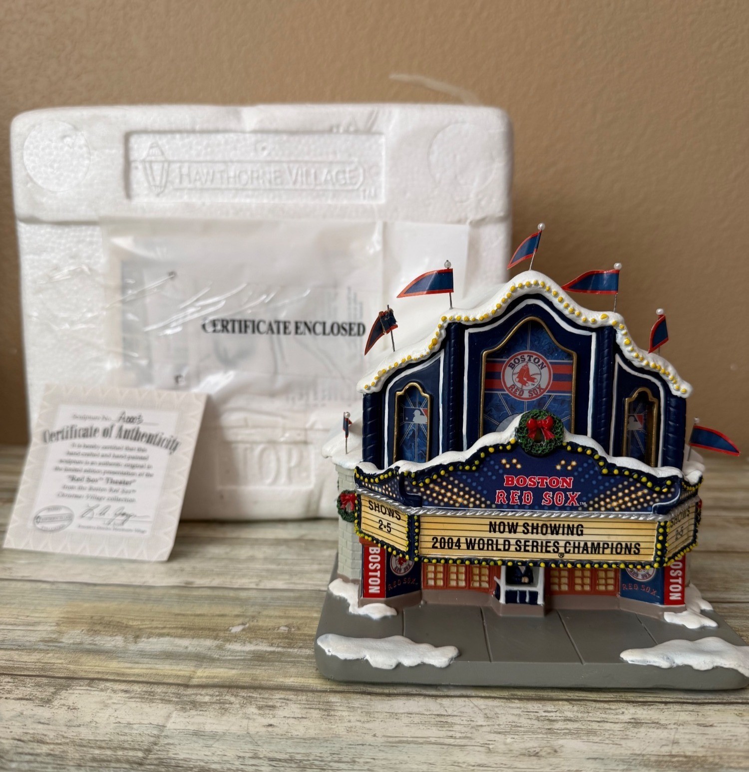 2005 Boston Red Sox Lighted Theater Hawthorne Christmas Village w/ COA & Box