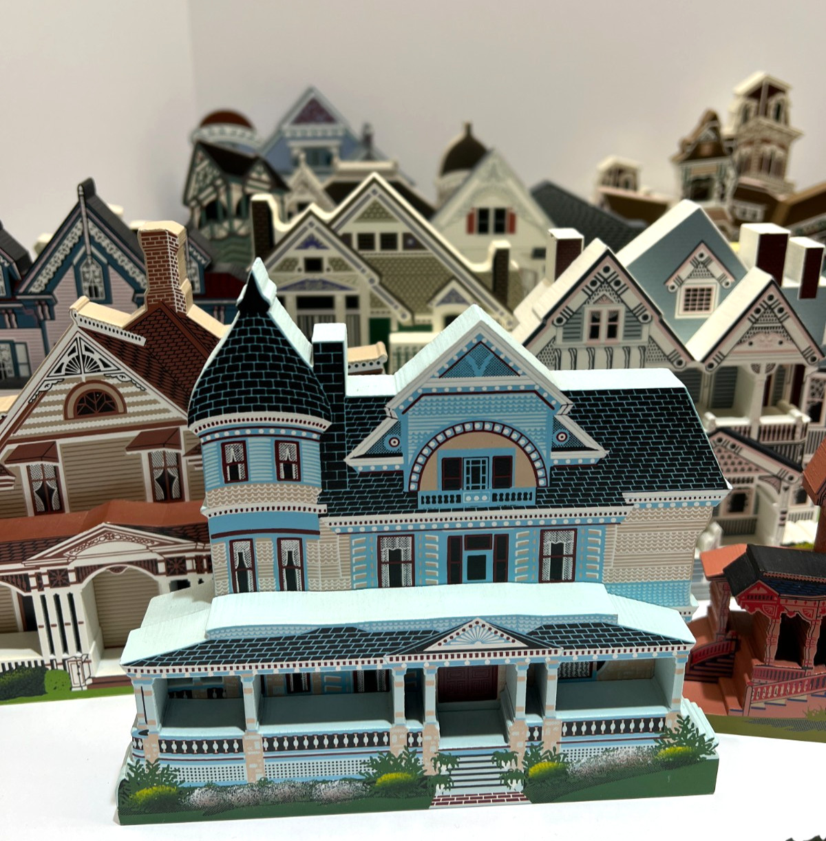 Vintage Shelia’s Victorian Hand Painted Wooden Houses Lot of 21 Signed by Shelia