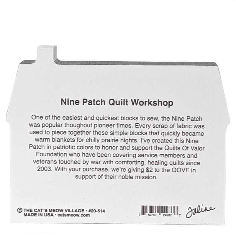 Cat’s Meow Village Nine Patch Quilt Workshop Barn #20-514 NEW Shipping Discs