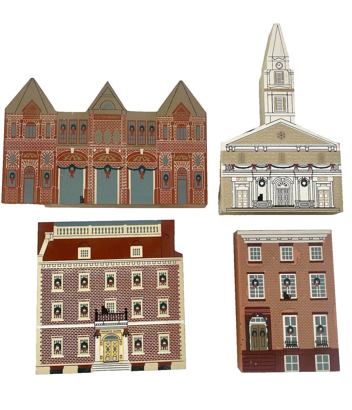 New York Christmas Series Cat’s Meow Village 4 Houses 1995 Shelf Sitters