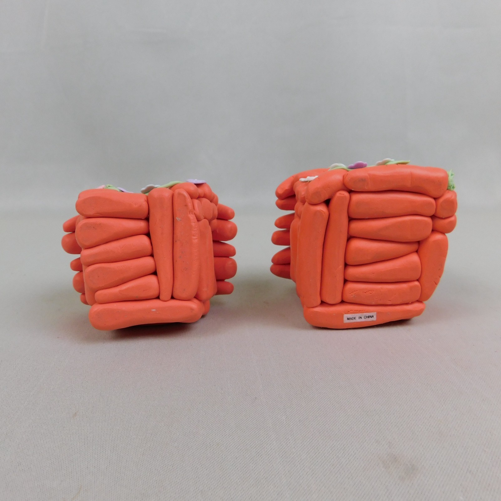 2pc Set Polymer Clay Carrot House Cabins & Easter Bunny Figurines