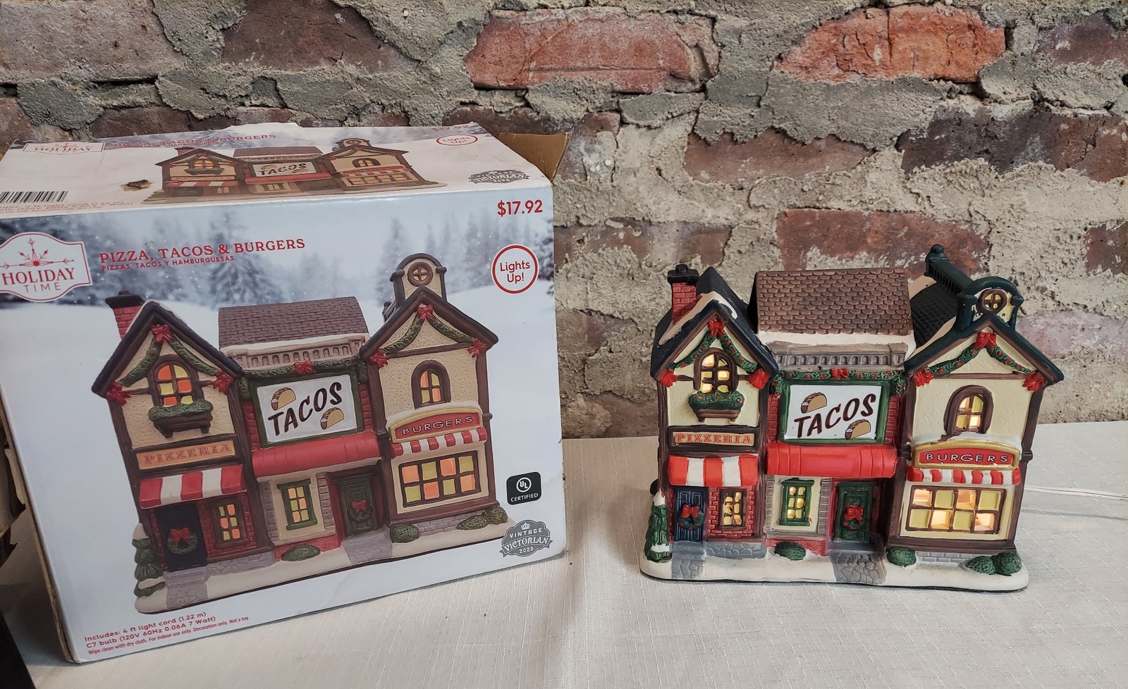 Holiday Time Christmas Village House Lighted Pizza Tacos Burgers Shops Decor