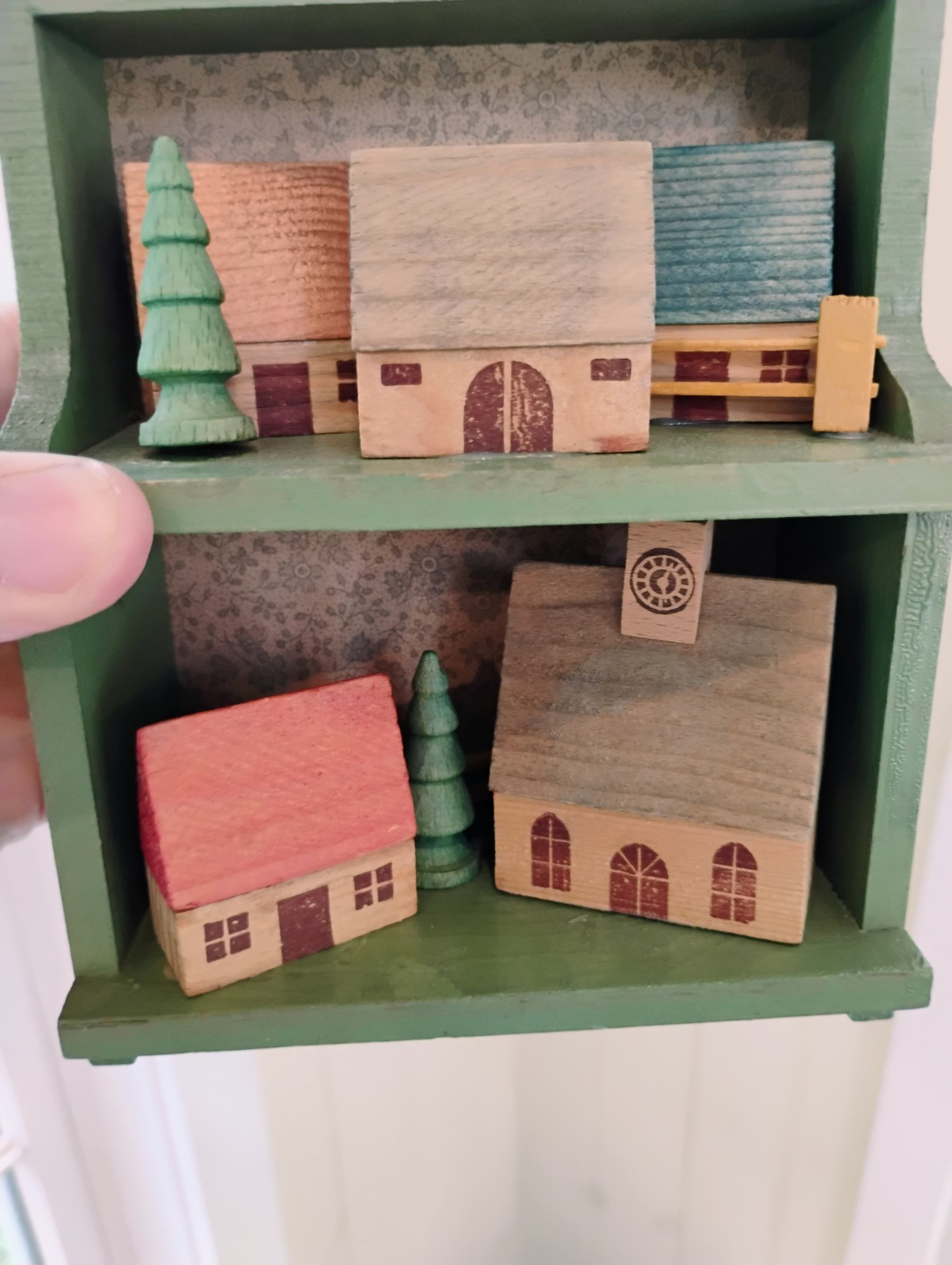 Vintage Erzgebirge German Folk Wood Putz Art Village Wall Decor Hanging Hutch