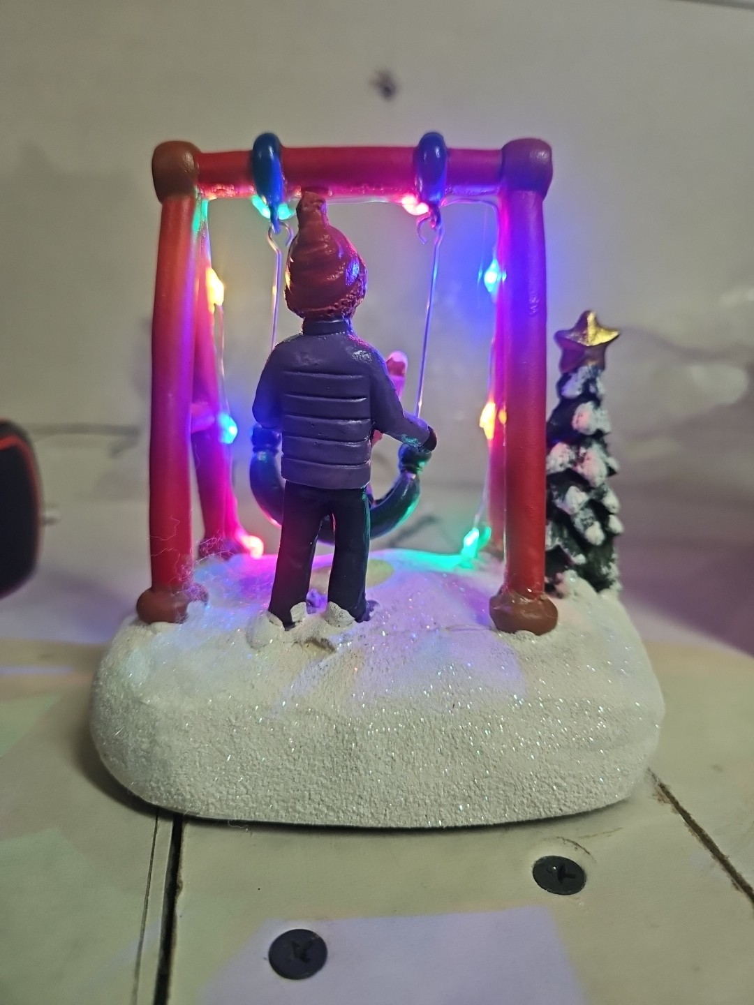 FG Square LED Lighted Swing in the Snow for Christmas Village in Box