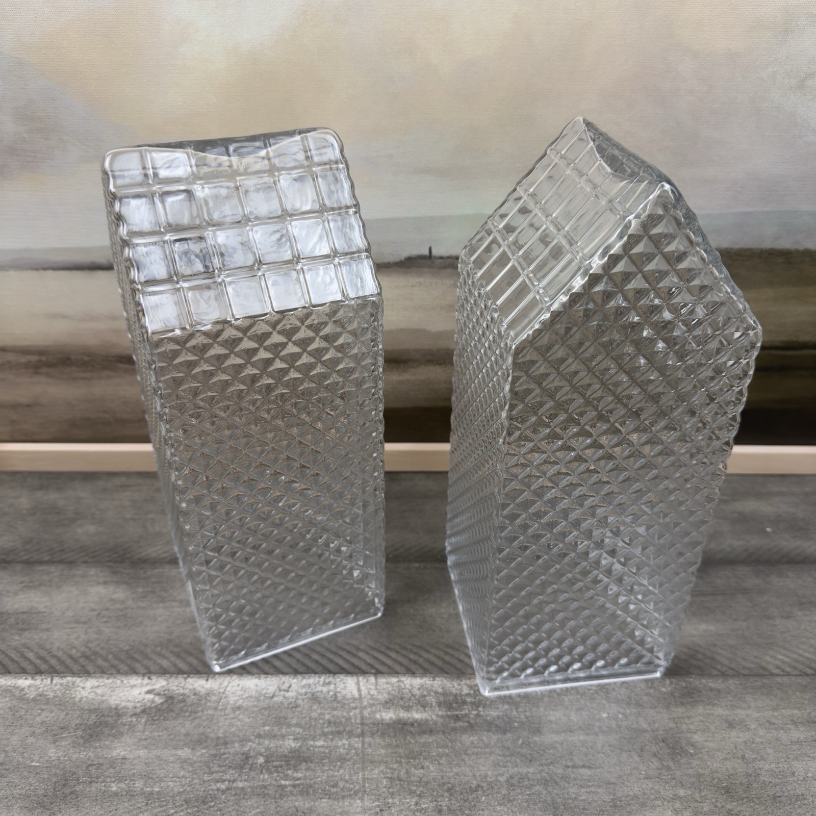 Pottery Barn Crystal Village Houses Small 11” Set/2 Clear Holidays Winter NWOB