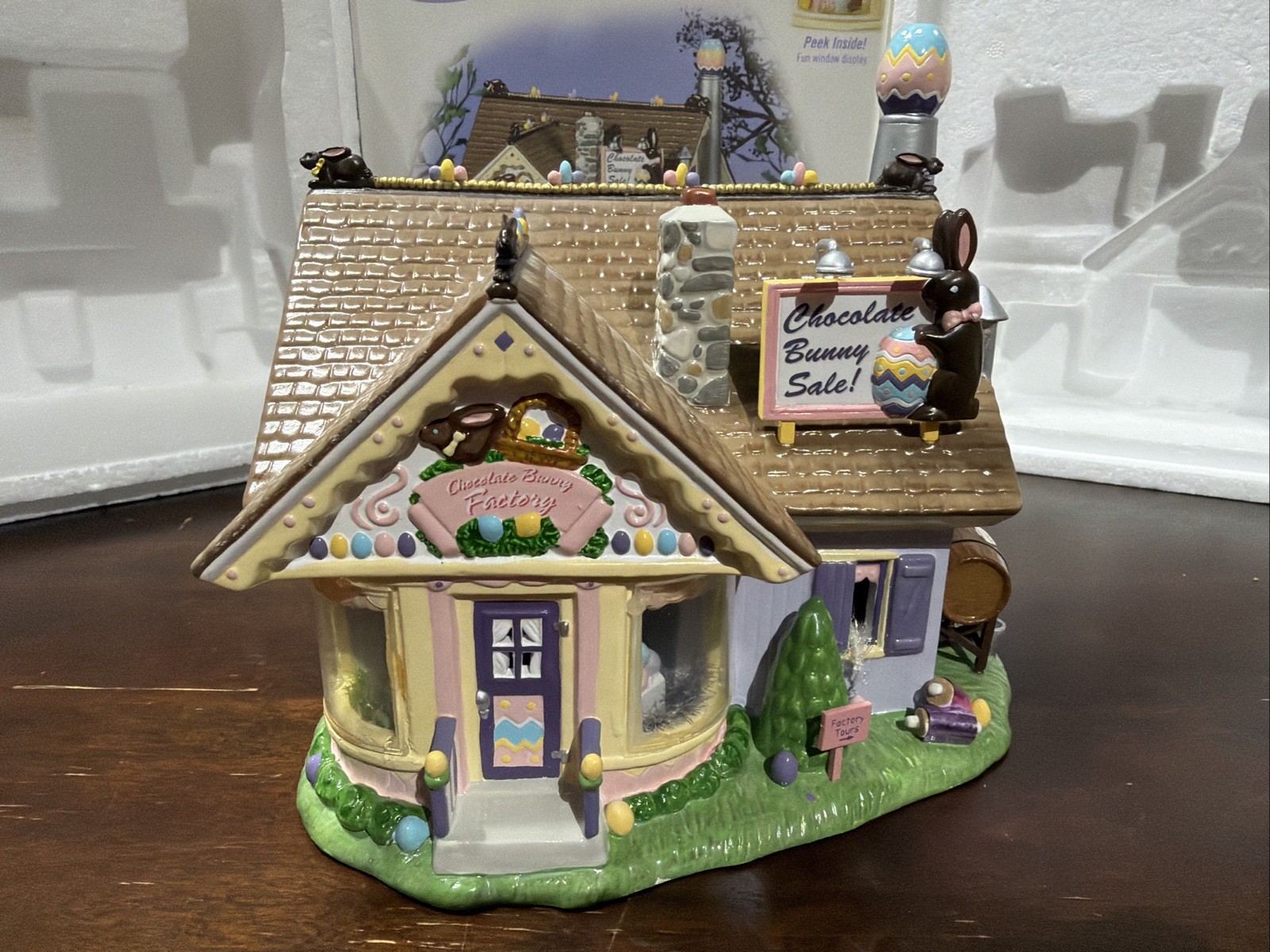 Department 56 Snow Village Easter Chocolate Bunny Factory Ceramic House 56.55355