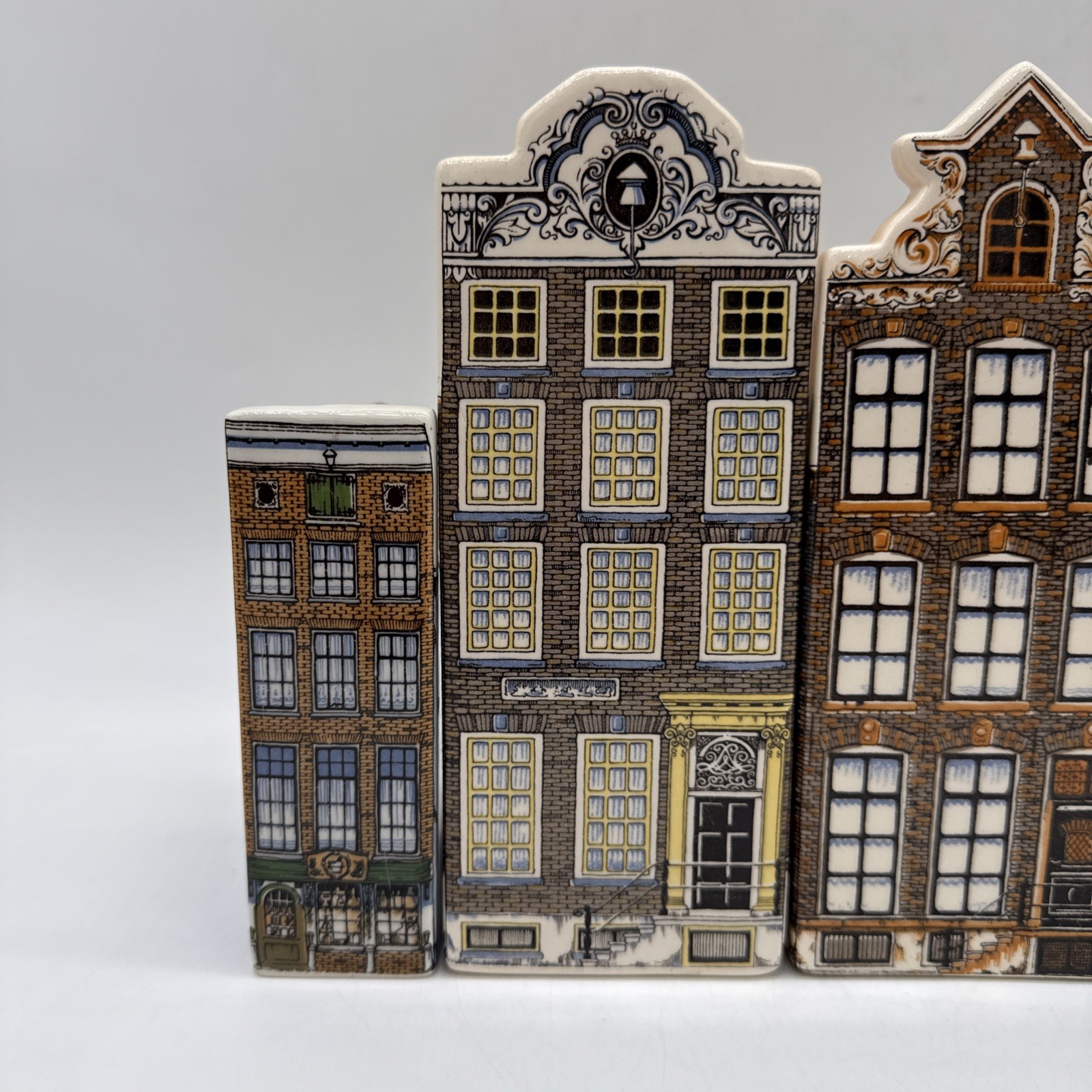 Polychroom Canal Houses Hand Painted Holland Delfino Amsterdam Set of 4 FLAWED
