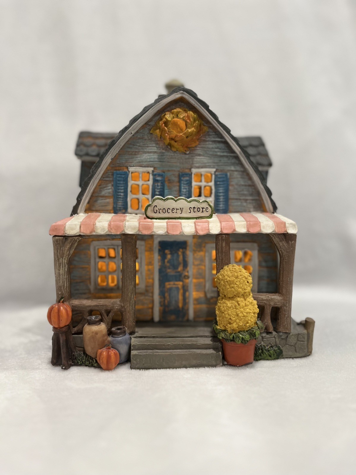 Harvest Town Lighted Grocery Store Fall Autumn Village Resin House Decor Works