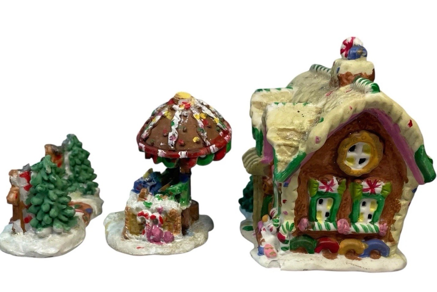 Gingerfrost Lane 2005 Gingerbread House Christmas Village 3pc Set Holiday 4”