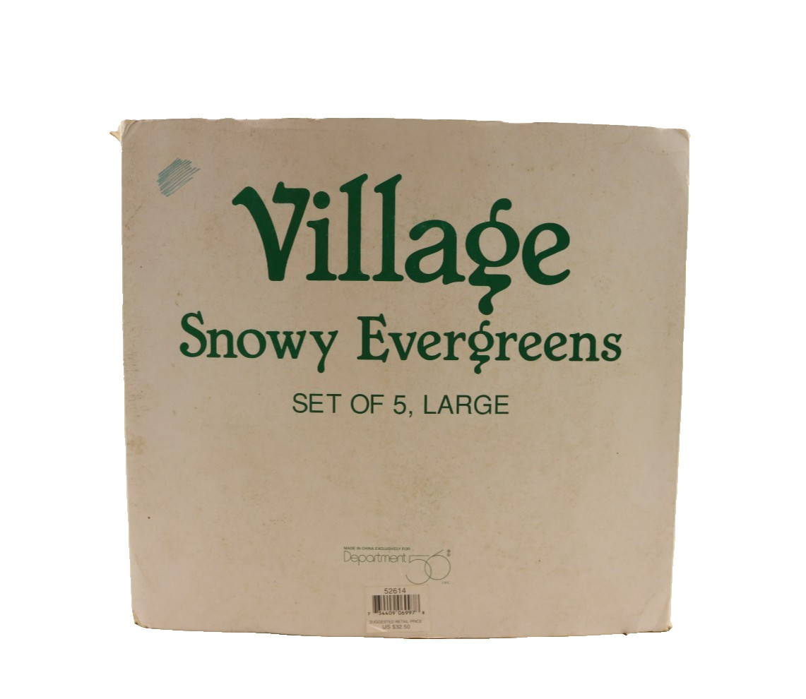 Dept 56 Village Snowy Evergreens Set of 5 Large #52614 w/Original Box – Retired
