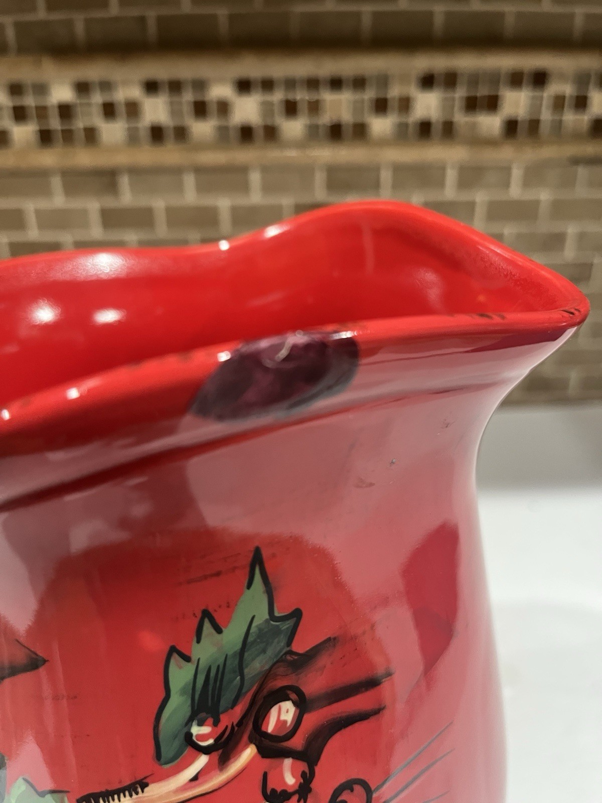 Tracy Porter Winter Collection Ceramics LARGE Pitcher Red Hand Painted Leaves