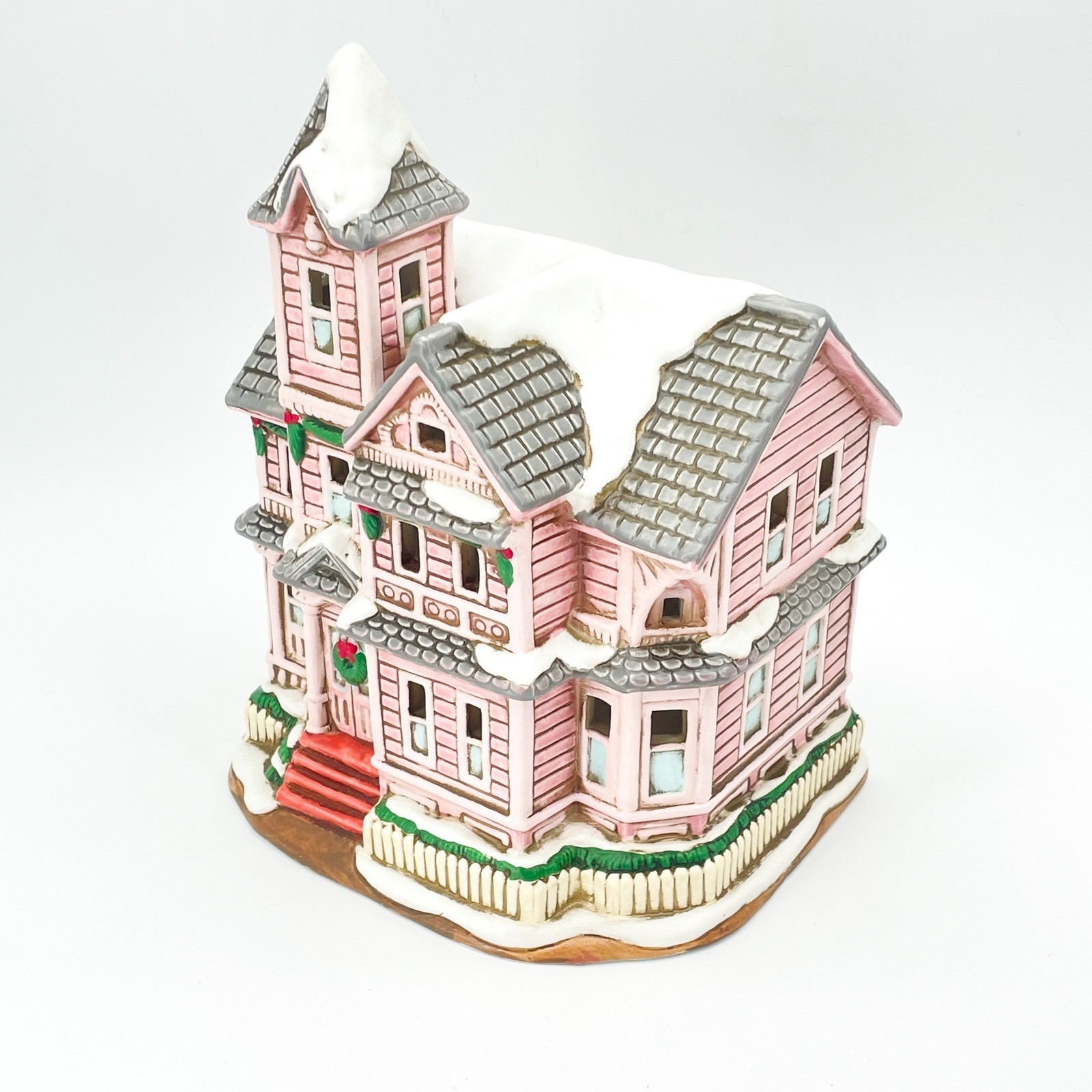 Lefton Colonial Christmas Village Kirby House 00716 Pink Victorian 1992 Retired