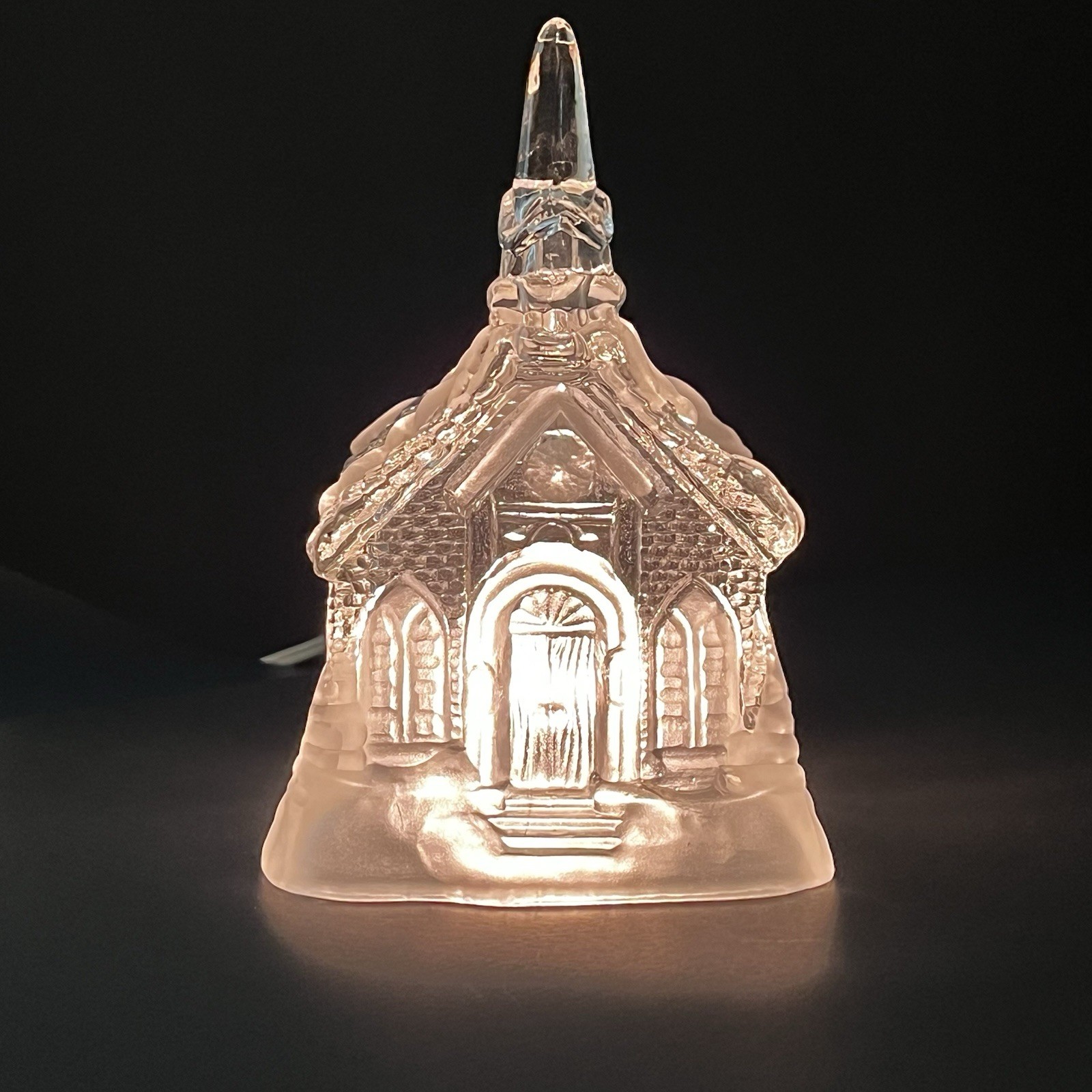 Vintage Glass Frosted Lighted Church With Light Cord- Christmas Holiday Decor