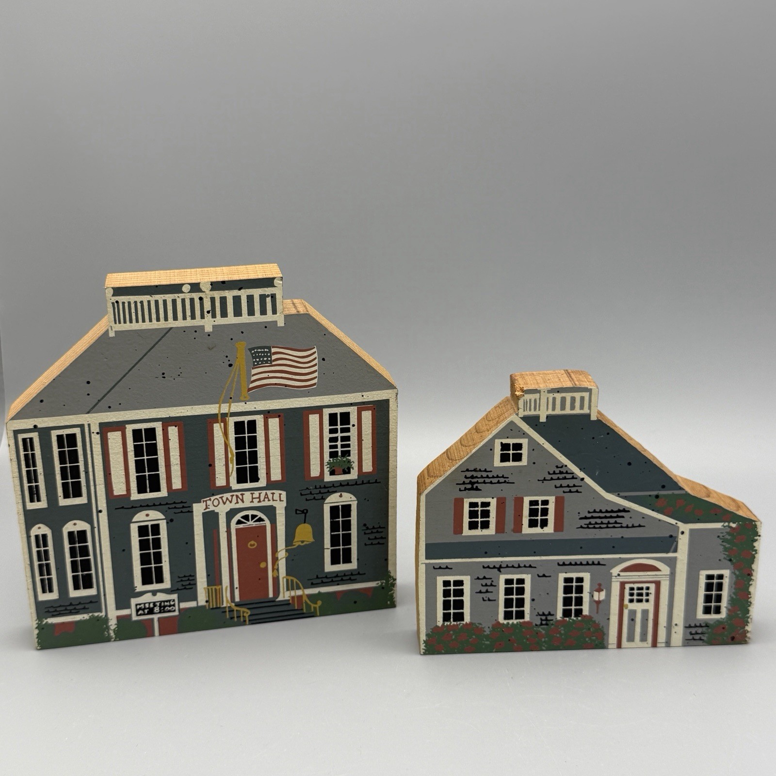 1990’s Shelf Sitters TOWN HALL & RESIDENCE GRAY HAND PAINTED Cats Meow? Not Sign
